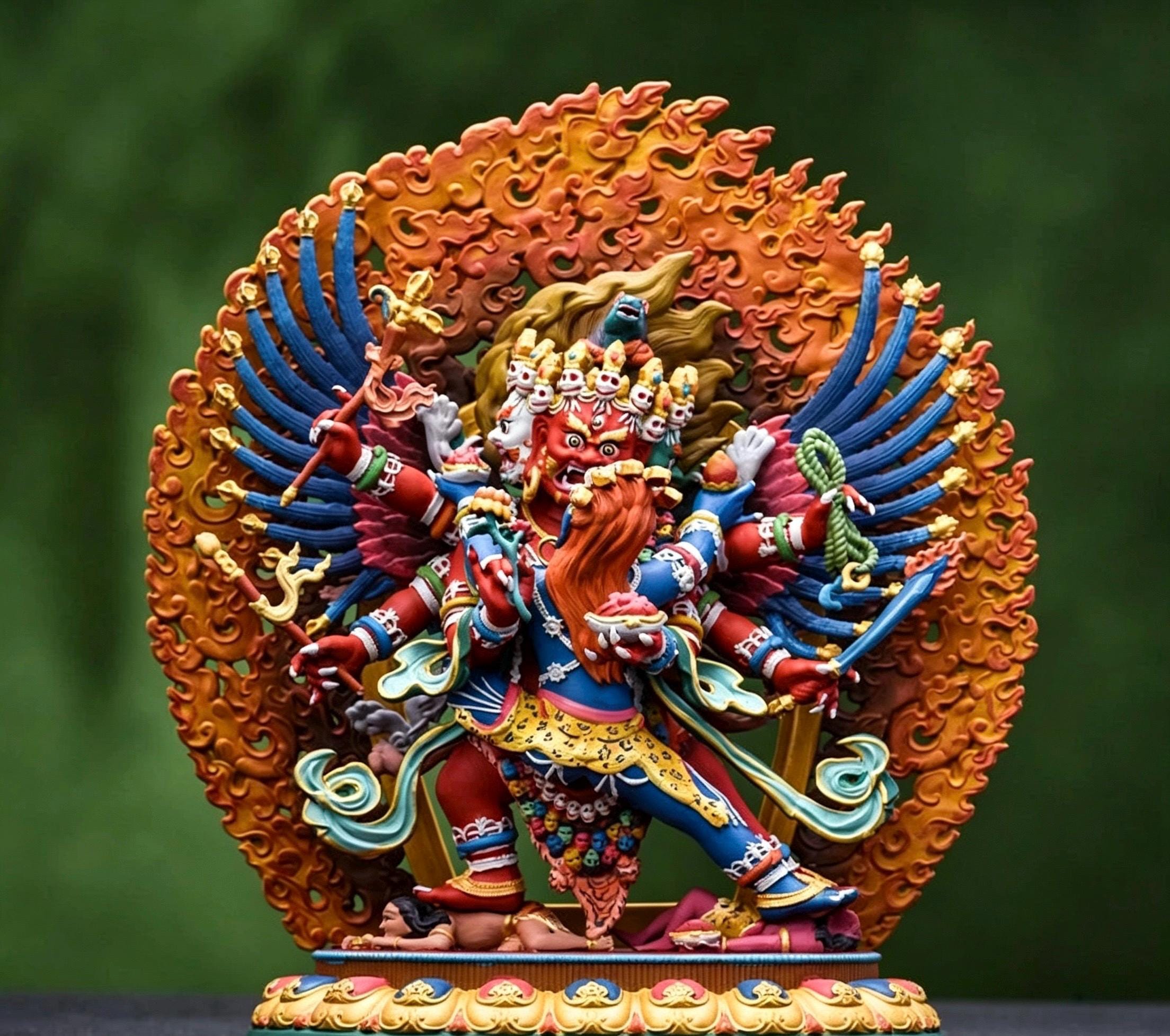 Painted Solid Copper Hayagriva Statue 15cm, Handcrafted Tibetan Buddhist Wrathful Guardian Deity, Vajrayana Altar Decor Gift