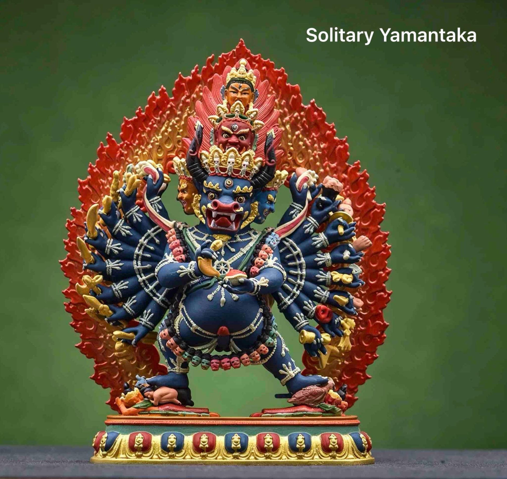 Painted Solid Copper Hayagriva Statue 15cm, Handcrafted Tibetan Buddhist Wrathful Guardian Deity, Vajrayana Altar Decor Gift