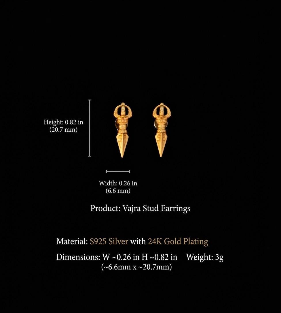 Handmade 925 Silver Gold Buddha Hand Earrings, Dainty Tibetan Mudra Studs, Hypoallergenic Asian Ethnic Jewelry, Gift for Her