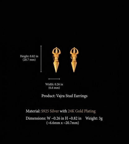 Handmade 925 Silver Gold Buddha Hand Earrings, Dainty Tibetan Mudra Studs, Hypoallergenic Asian Ethnic Jewelry, Gift for Her