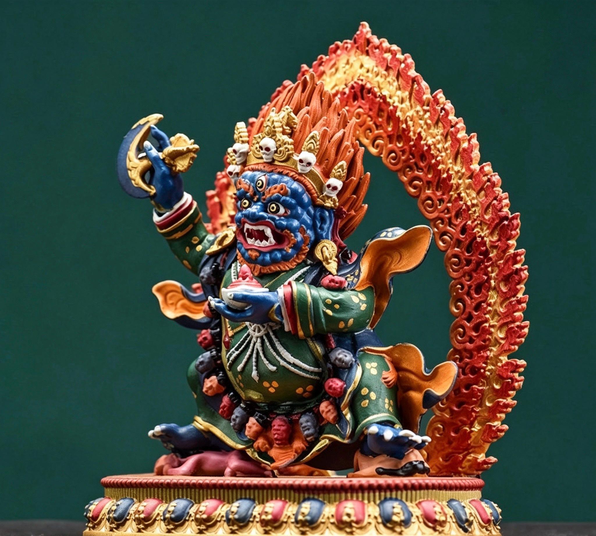 Painted Solid Copper Kagyu Mahakala Statue 11cm, Handcrafted Tibetan Buddhist Guardian Deity, Portable Vajrayana Altar Decor Gift
