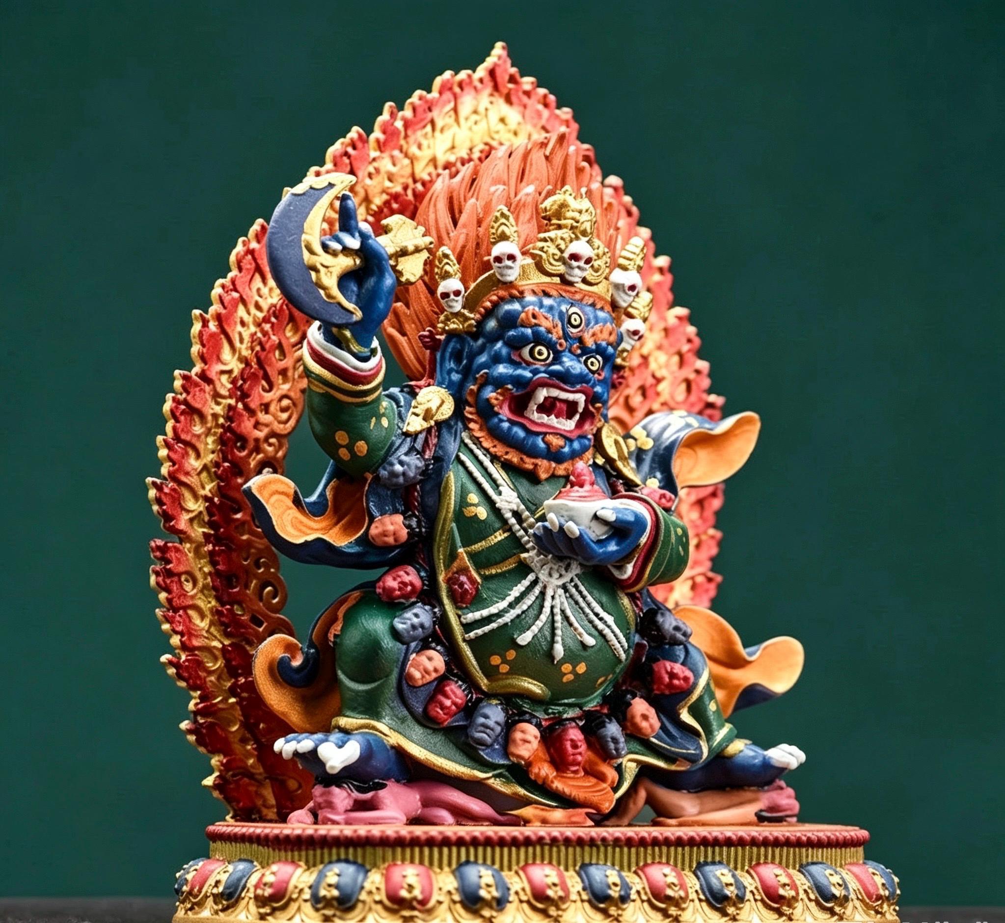 Painted Solid Copper Kagyu Mahakala Statue 11cm, Handcrafted Tibetan Buddhist Guardian Deity, Portable Vajrayana Altar Decor Gift