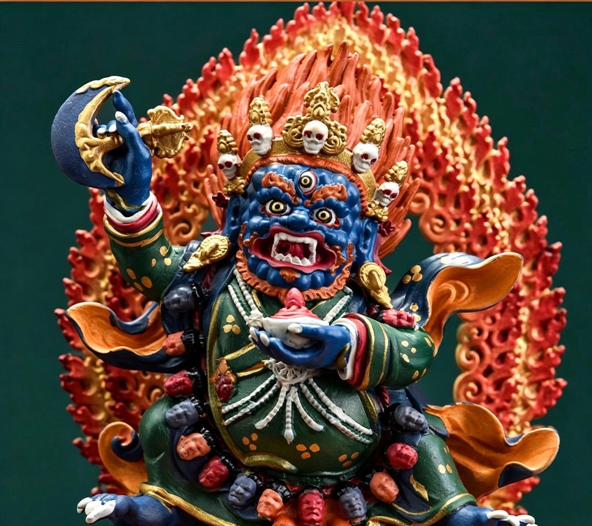 Painted Solid Copper Kagyu Mahakala Statue 11cm, Handcrafted Tibetan Buddhist Guardian Deity, Portable Vajrayana Altar Decor Gift