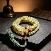 EverestArtStudios Natural Tibetan Sheep Horn Mala 108 Beads, Buddhist Prayer Beads, Handmade Meditation Mala, Tibetan Rosary, Spiritual Gift