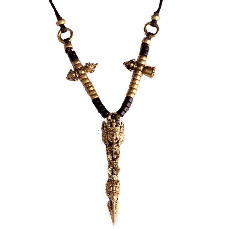 Nepalese Copper Three Faced Phurba Pendant, Handcrafted Ucchusma Kila Dagger Amulet, Sacred Tibetan Buddhist Protection Necklace Jewelry