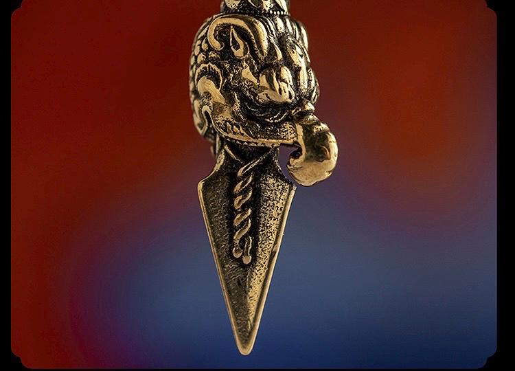 Nepalese Copper Three Faced Phurba Pendant, Handcrafted Ucchusma Kila Dagger Amulet, Sacred Tibetan Buddhist Protection Necklace Jewelry
