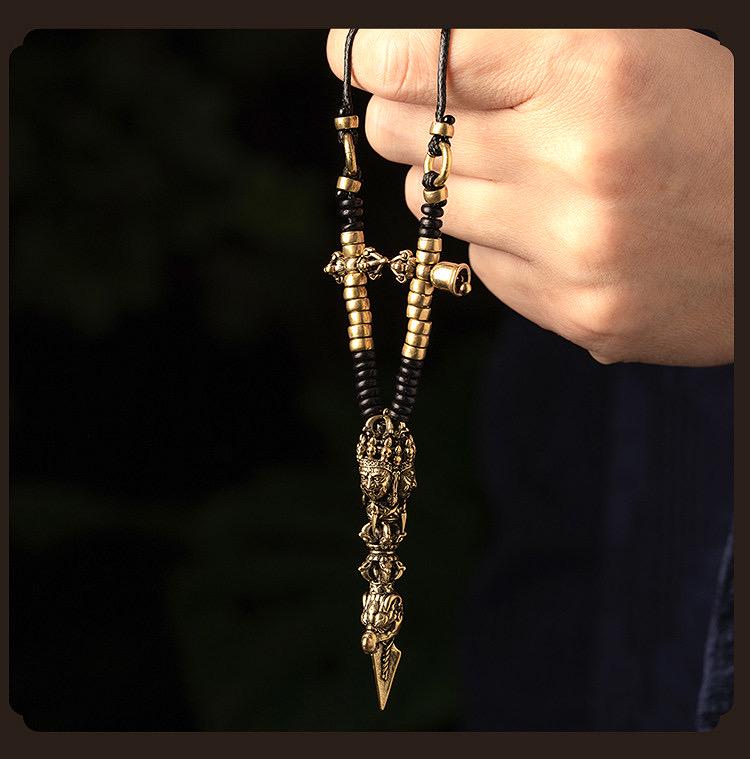 Nepalese Copper Three Faced Phurba Pendant, Handcrafted Ucchusma Kila Dagger Amulet, Sacred Tibetan Buddhist Protection Necklace Jewelry