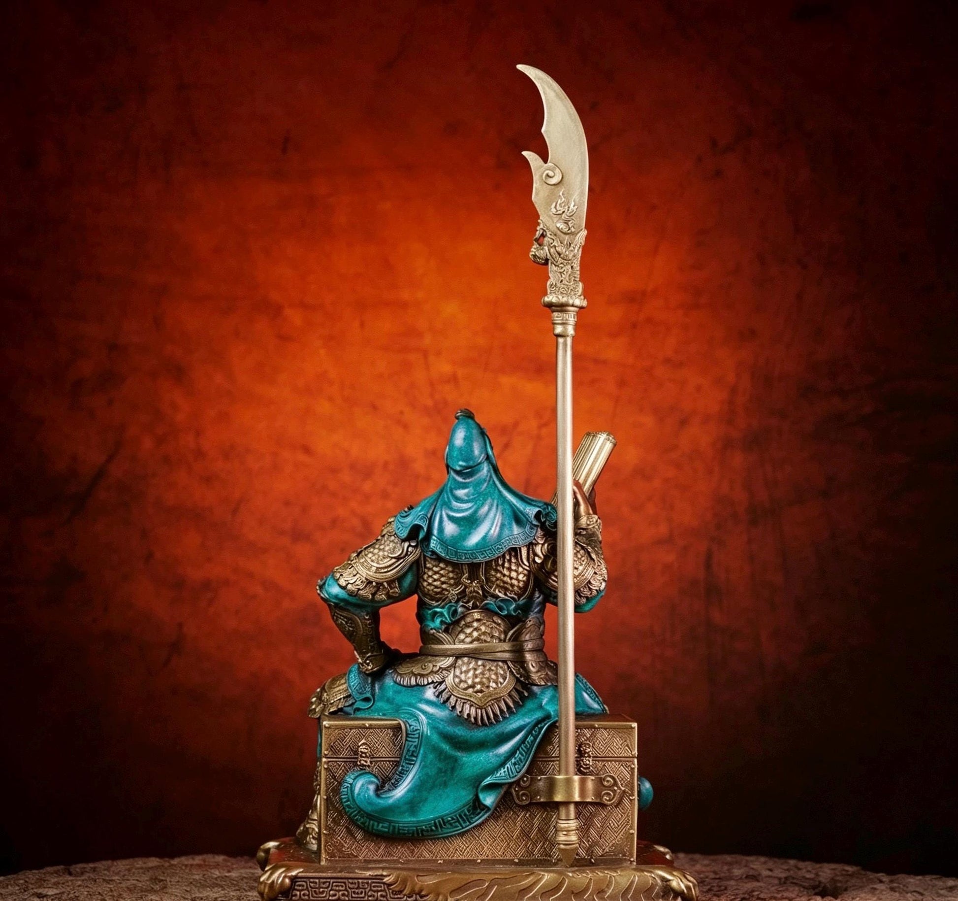 Brass Guan Yu Statue Reading Spring and Autumn Annals, Chinese Wealth God Guan Gong Figurine, Feng Shui Desk Decor Business Gift