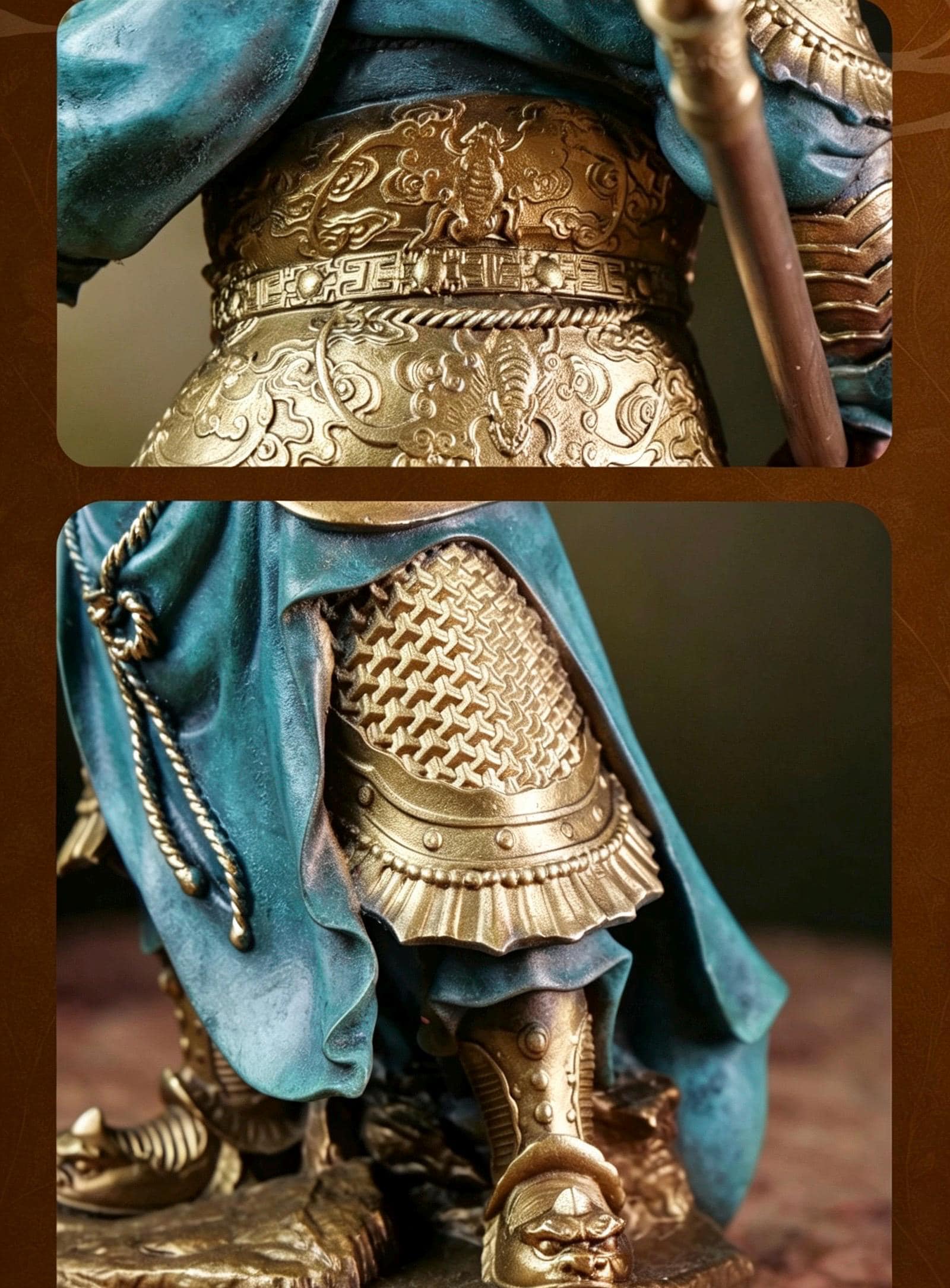 Brass Guan Yu Statue Holding Guandao, Chinese Wealth God Guan Gong Figurine, Small Feng Shui Desk Decor Business Opening Gift