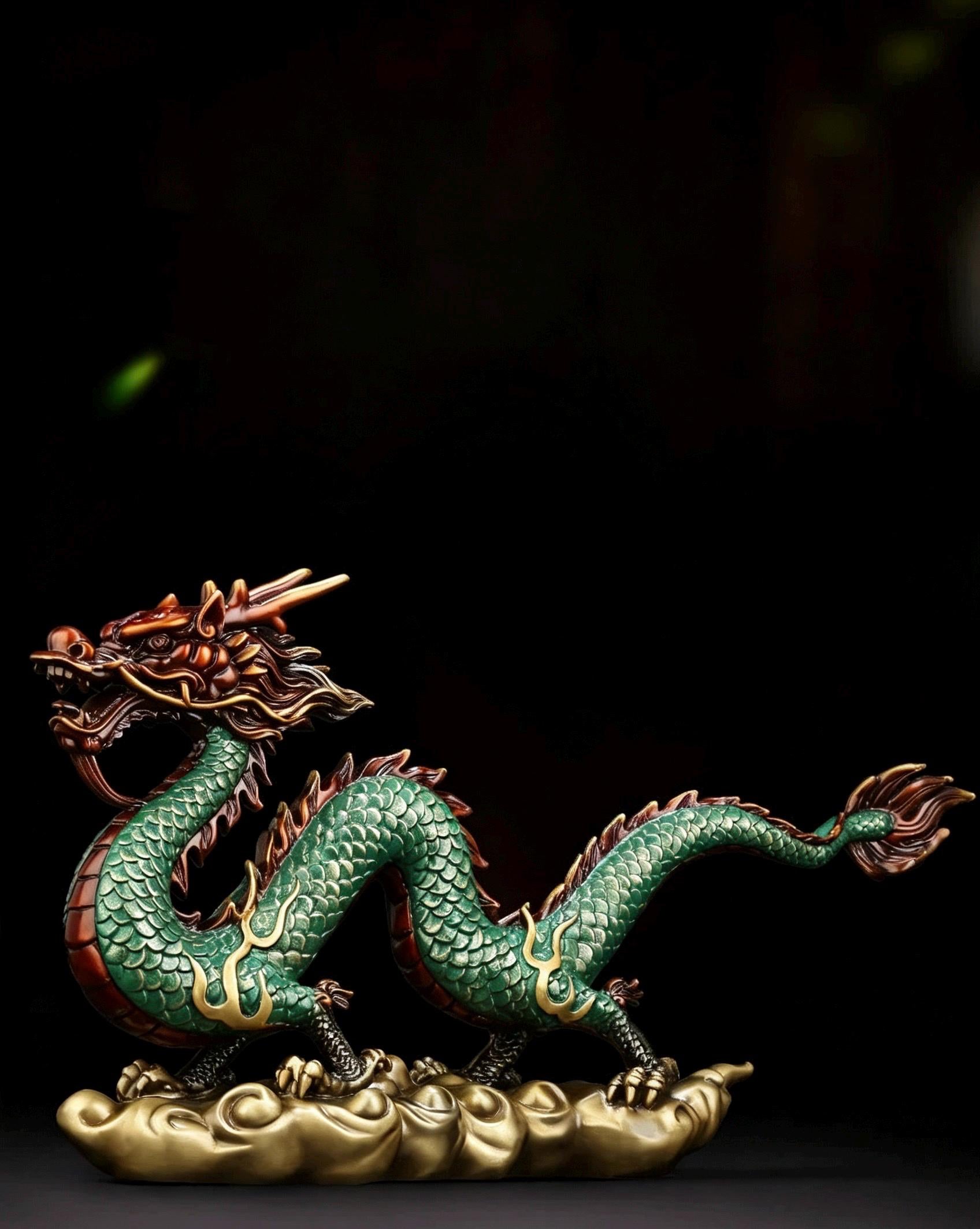 Brass Azure Dragon Statue, Feng Shui Wealth Mascot for Office & Living Room, Business Prosperity Decor Gift