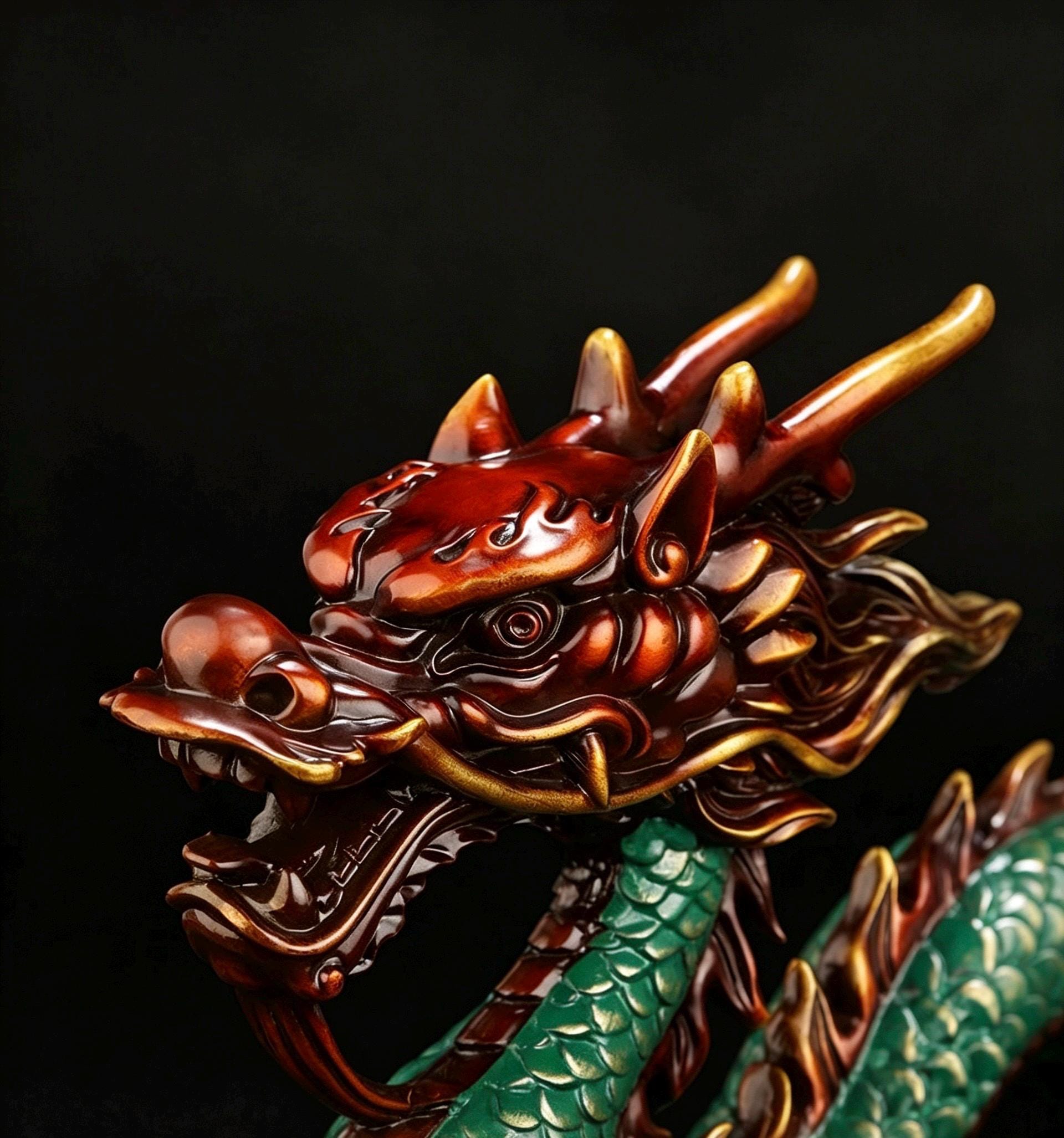 Brass Azure Dragon Statue, Feng Shui Wealth Mascot for Office & Living Room, Business Prosperity Decor Gift