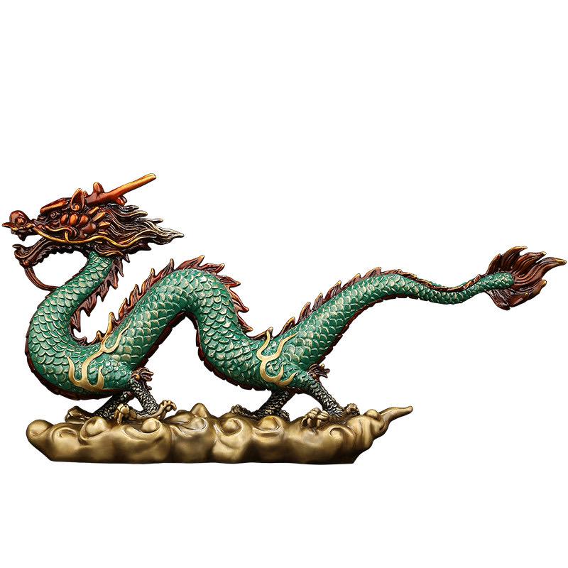 Brass Azure Dragon Statue, Feng Shui Wealth Mascot for Office & Living Room, Business Prosperity Decor Gift
