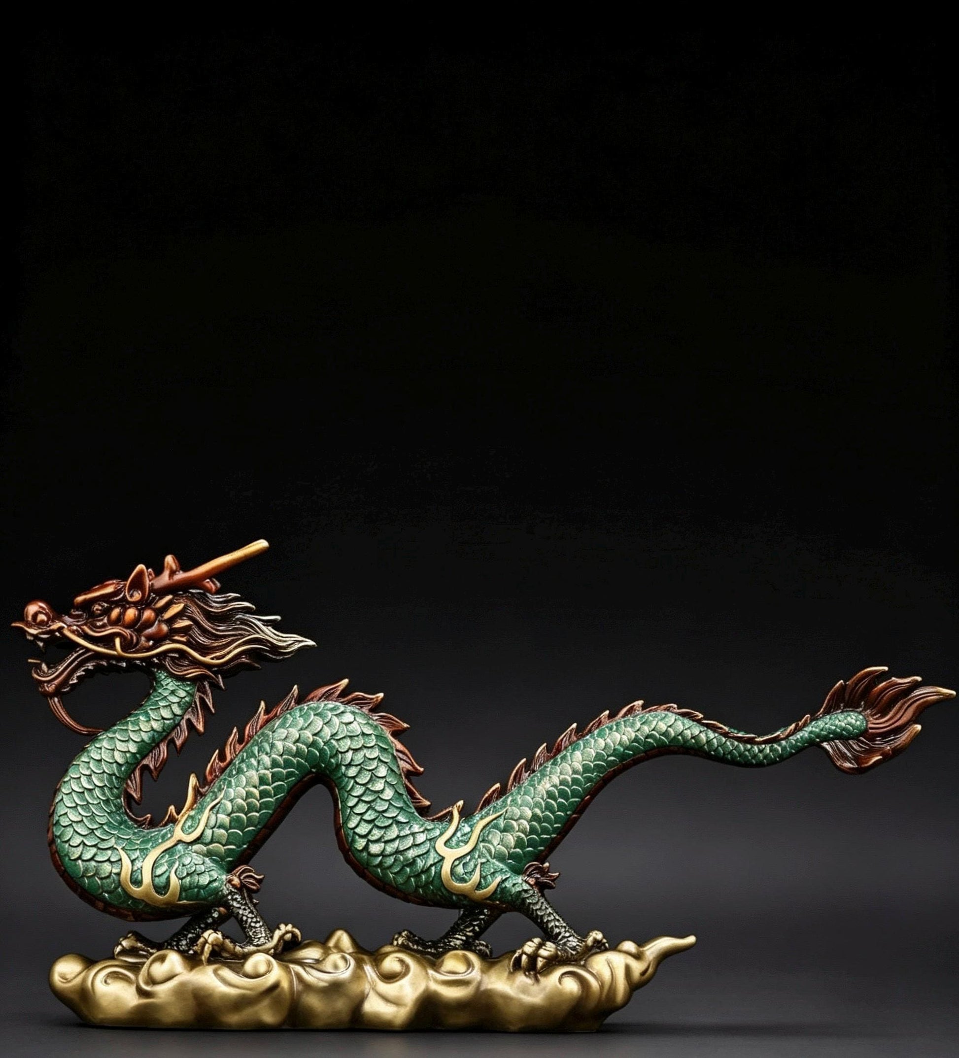 Brass Azure Dragon Statue, Feng Shui Wealth Mascot for Office & Living Room, Business Prosperity Decor Gift