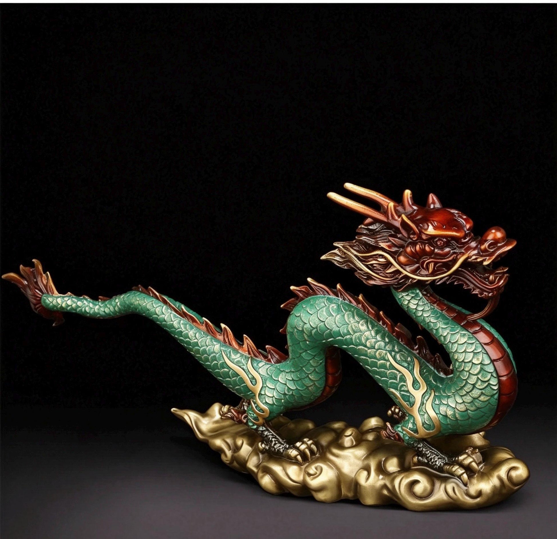Brass Azure Dragon Statue, Feng Shui Wealth Mascot for Office & Living Room, Business Prosperity Decor Gift