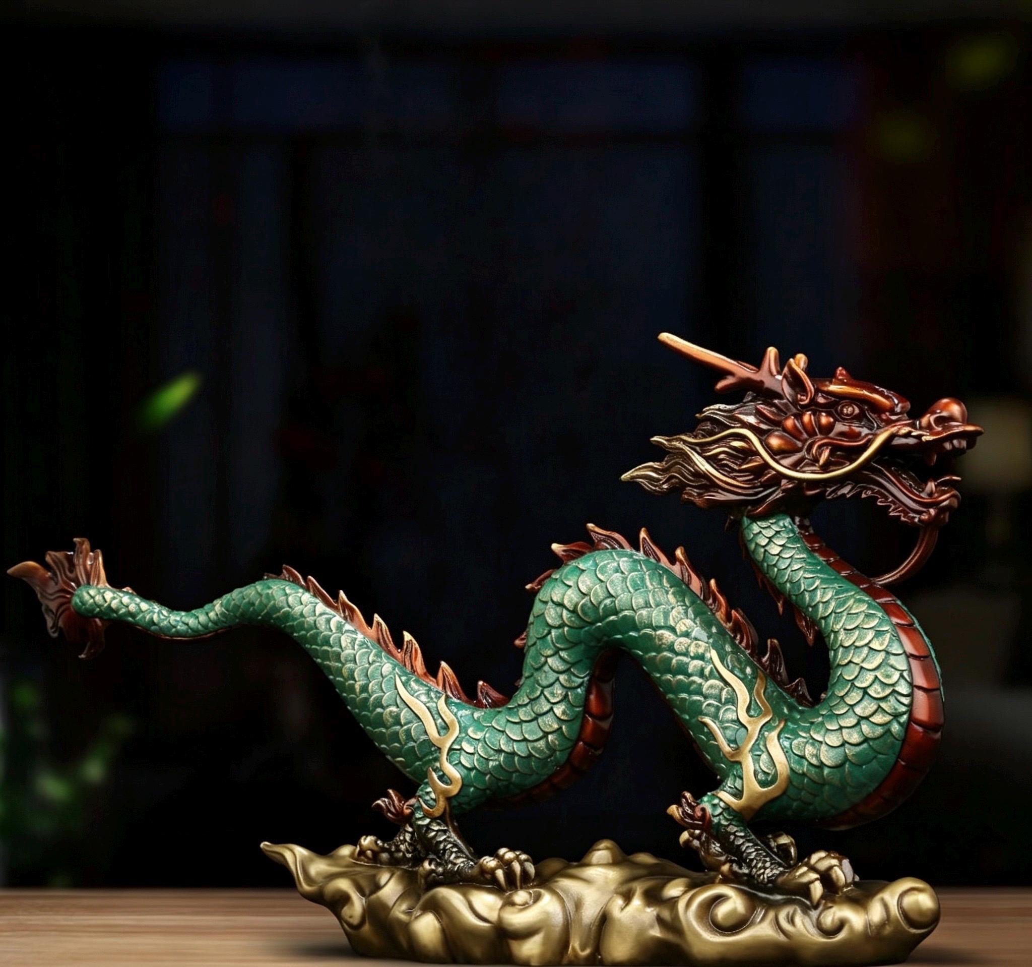 Brass Azure Dragon Statue, Feng Shui Wealth Mascot for Office & Living Room, Business Prosperity Decor Gift