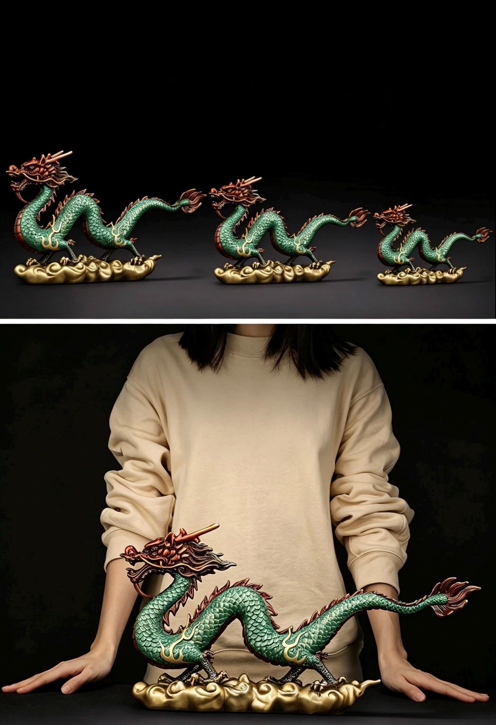 Brass Azure Dragon Statue, Feng Shui Wealth Mascot for Office & Living Room, Business Prosperity Decor Gift