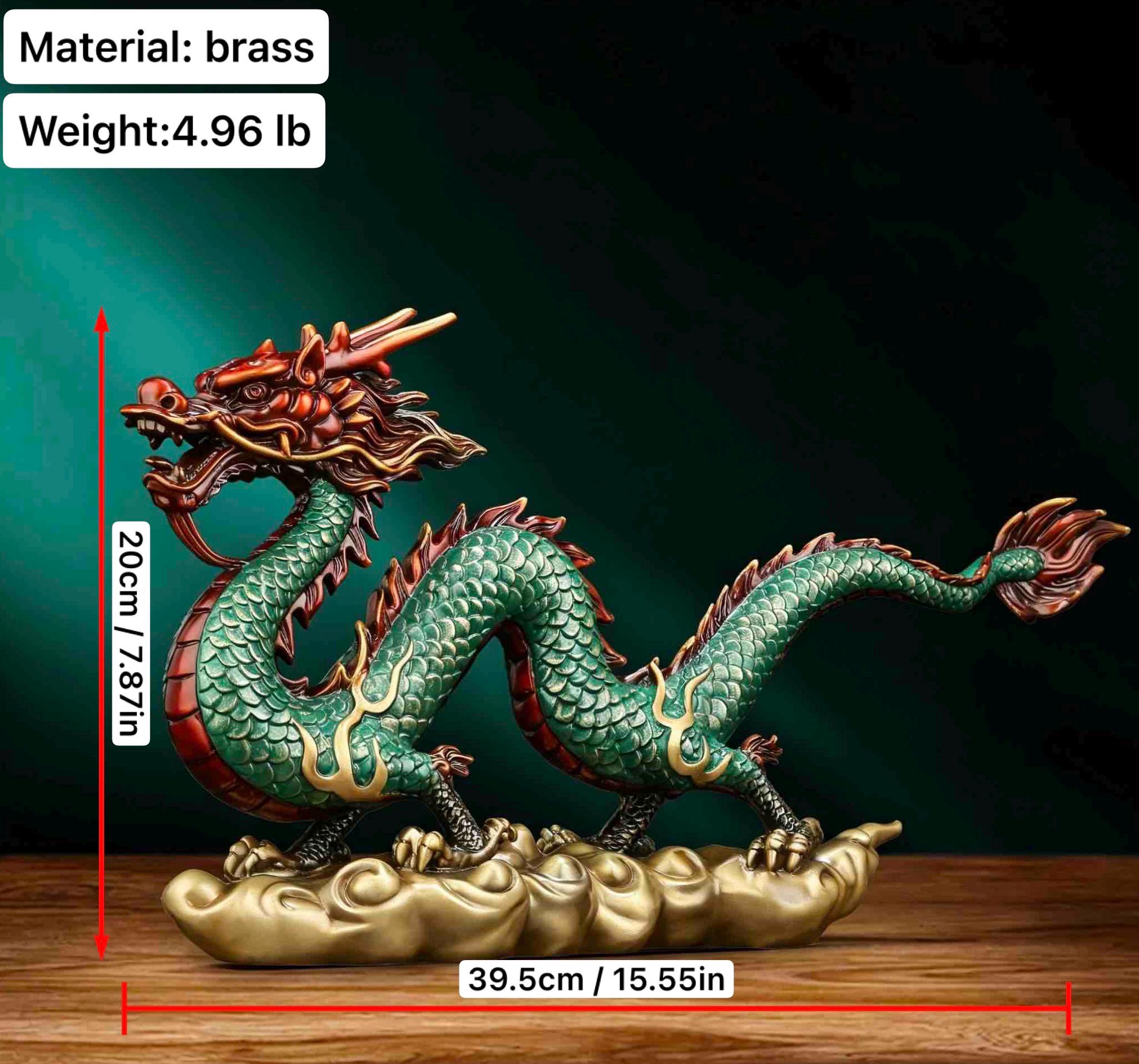 Brass Azure Dragon Statue, Feng Shui Wealth Mascot for Office & Living Room, Business Prosperity Decor Gift