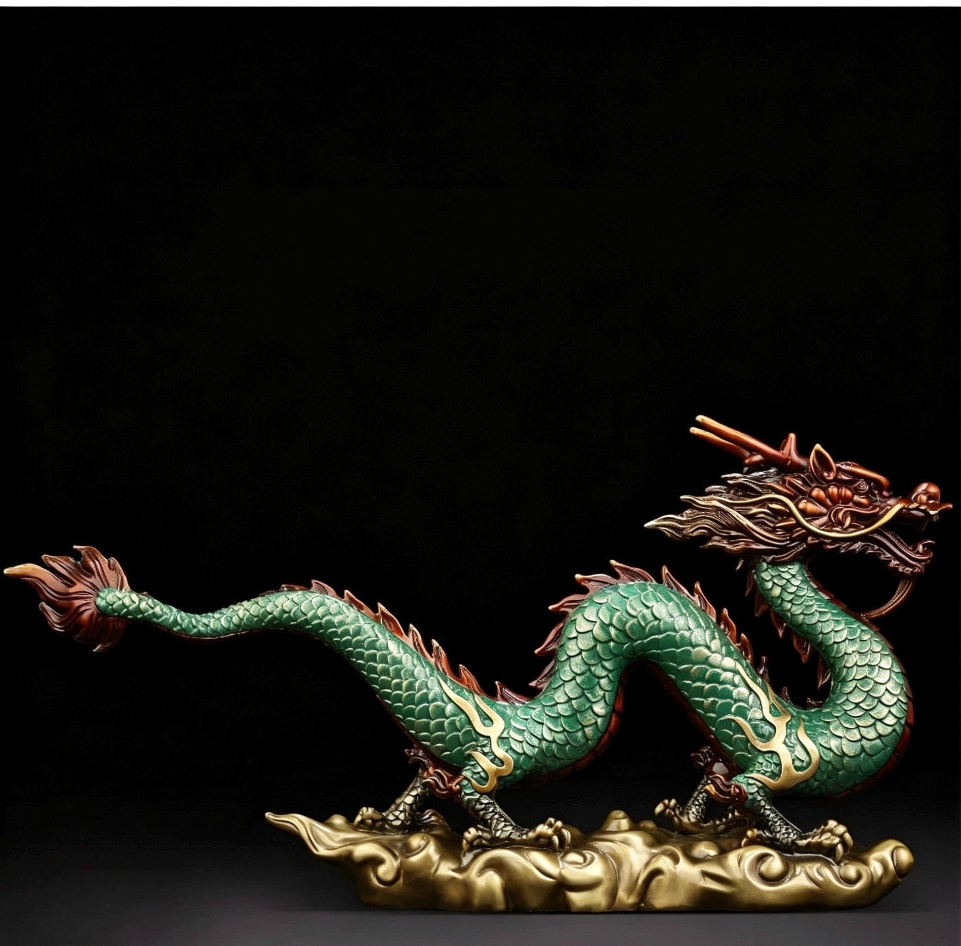 Brass Azure Dragon Statue, Feng Shui Wealth Mascot for Office & Living Room, Business Prosperity Decor Gift