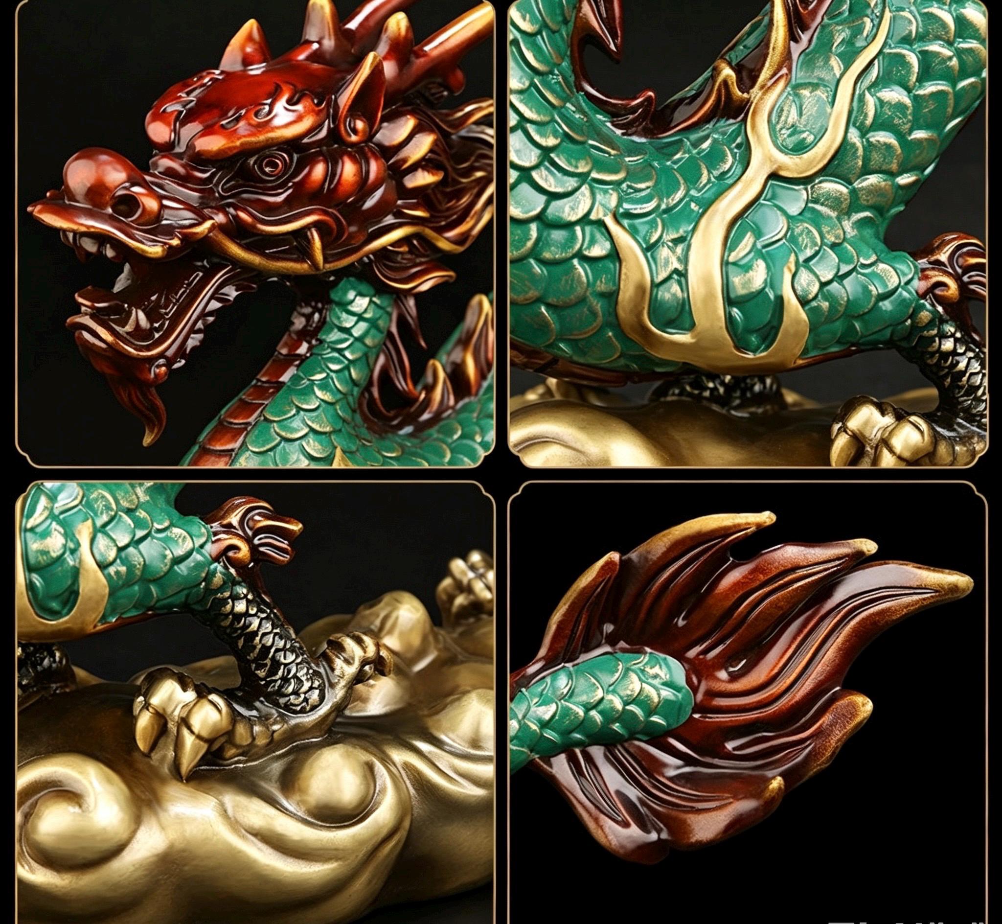 Brass Azure Dragon Statue, Feng Shui Wealth Mascot for Office & Living Room, Business Prosperity Decor Gift