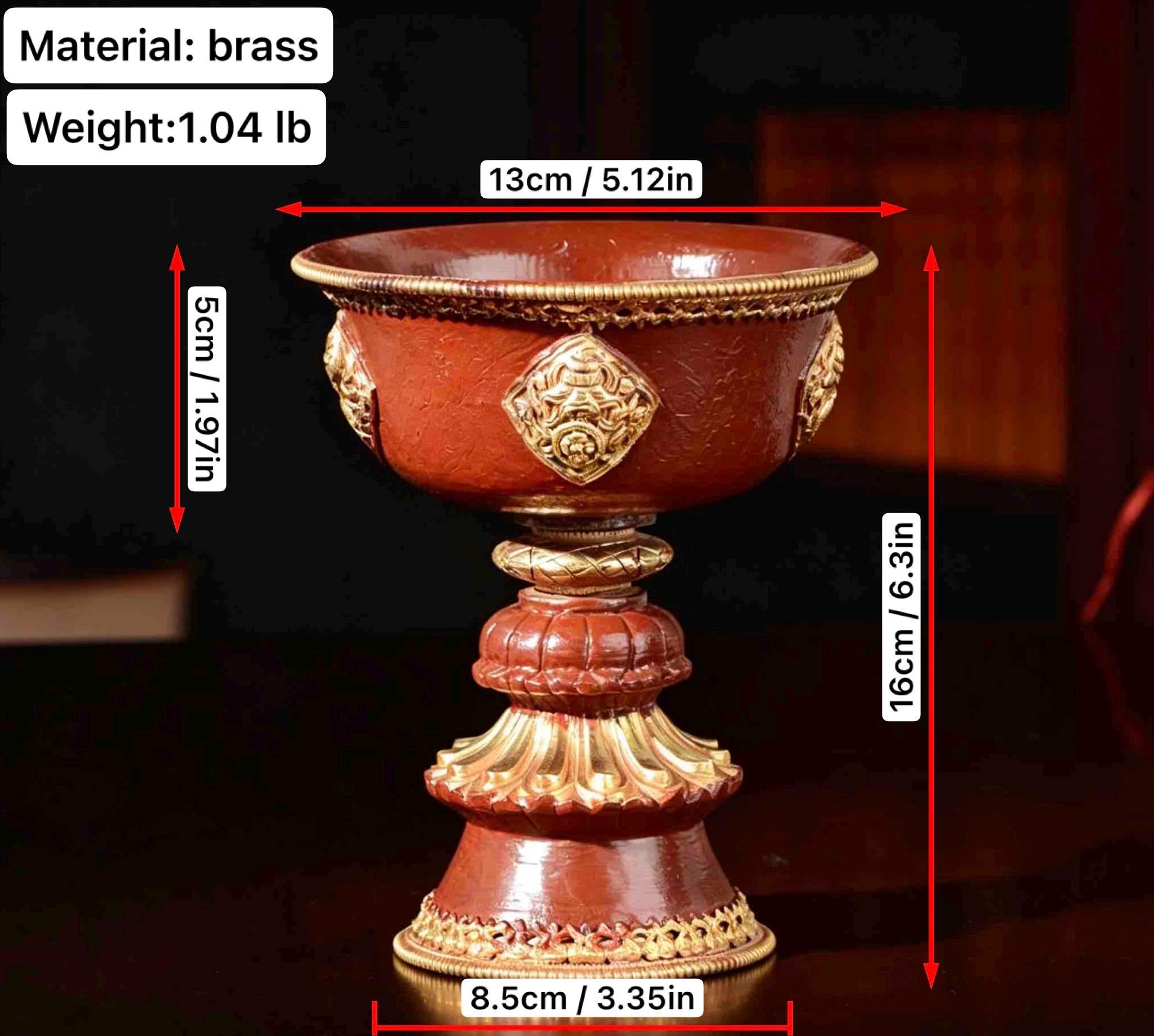 Nepalese Brass Tibetan Butter Lamp Holder, Carved Eight Auspicious Symbols Oil Lamp, Vajrayana Altar Decor Buddhist Blessing Gift