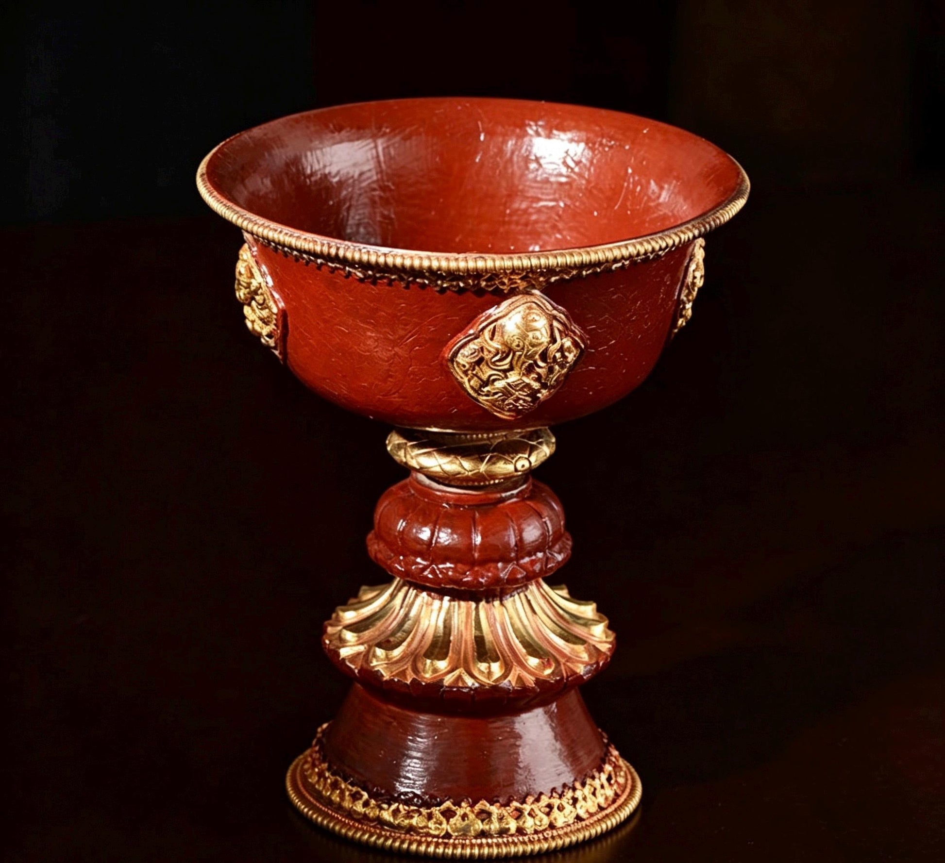 Nepalese Brass Tibetan Butter Lamp Holder, Carved Eight Auspicious Symbols Oil Lamp, Vajrayana Altar Decor Buddhist Blessing Gift