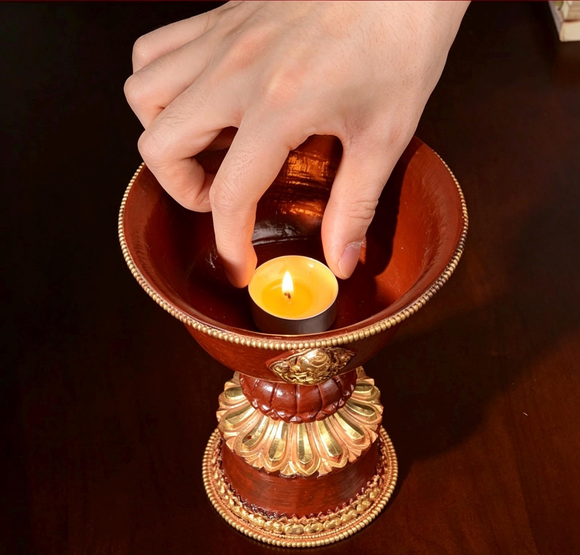 Nepalese Brass Tibetan Butter Lamp Holder, Carved Eight Auspicious Symbols Oil Lamp, Vajrayana Altar Decor Buddhist Blessing Gift