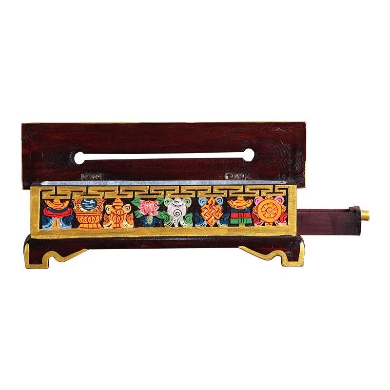 Nepalese Handpainted Wooden Tibetan Incense Burner Box, Eight Auspicious Symbols Incense Holder, Vintage Sacred Buddhist Home Decor Gift