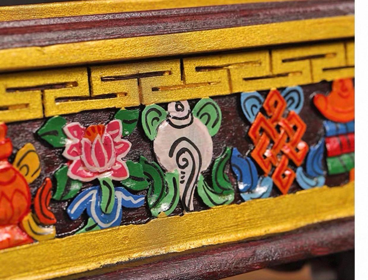 Nepalese Handpainted Wooden Tibetan Incense Burner Box, Eight Auspicious Symbols Incense Holder, Vintage Sacred Buddhist Home Decor Gift