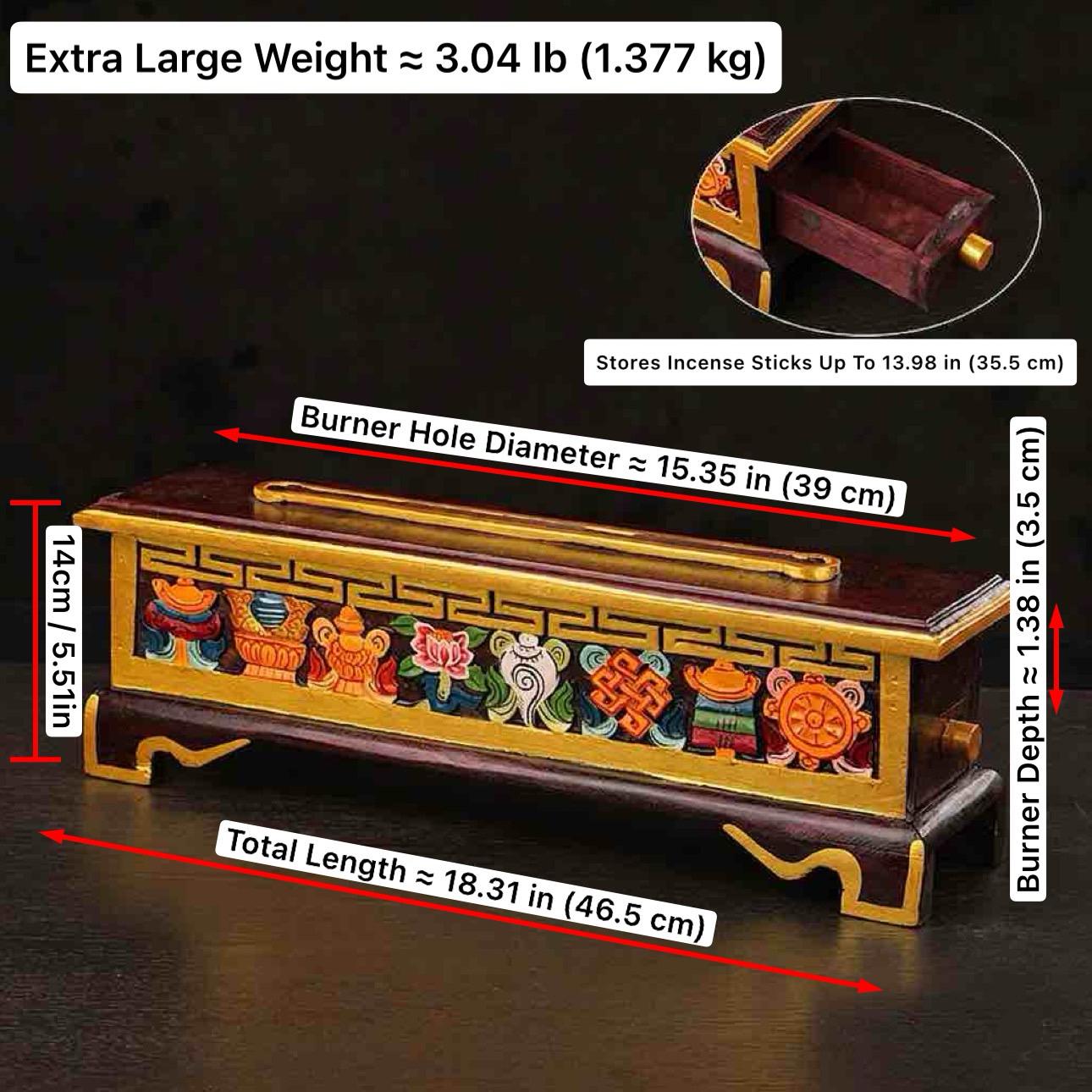 Nepalese Handpainted Wooden Tibetan Incense Burner Box, Eight Auspicious Symbols Incense Holder, Vintage Sacred Buddhist Home Decor Gift