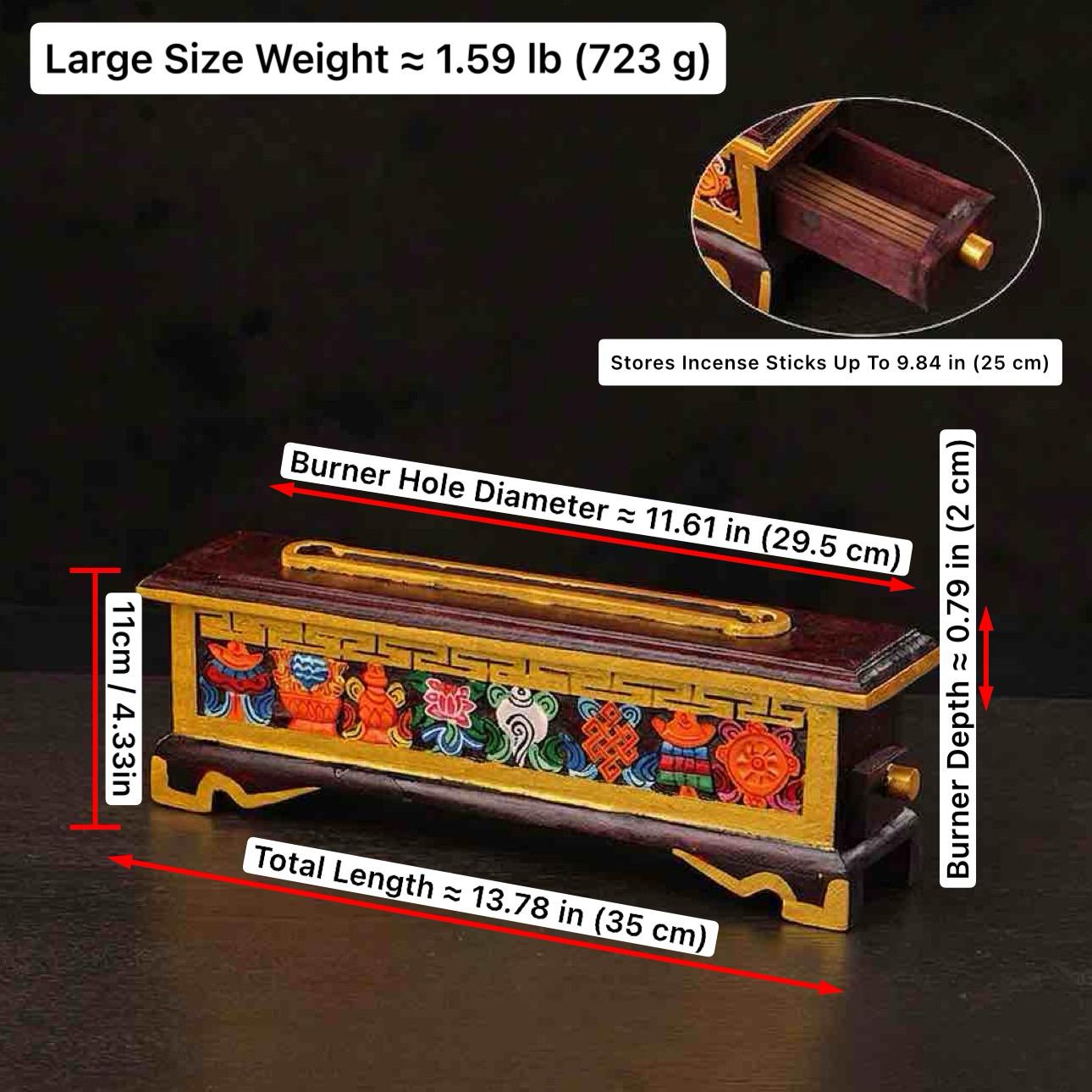 Nepalese Handpainted Wooden Tibetan Incense Burner Box, Eight Auspicious Symbols Incense Holder, Vintage Sacred Buddhist Home Decor Gift