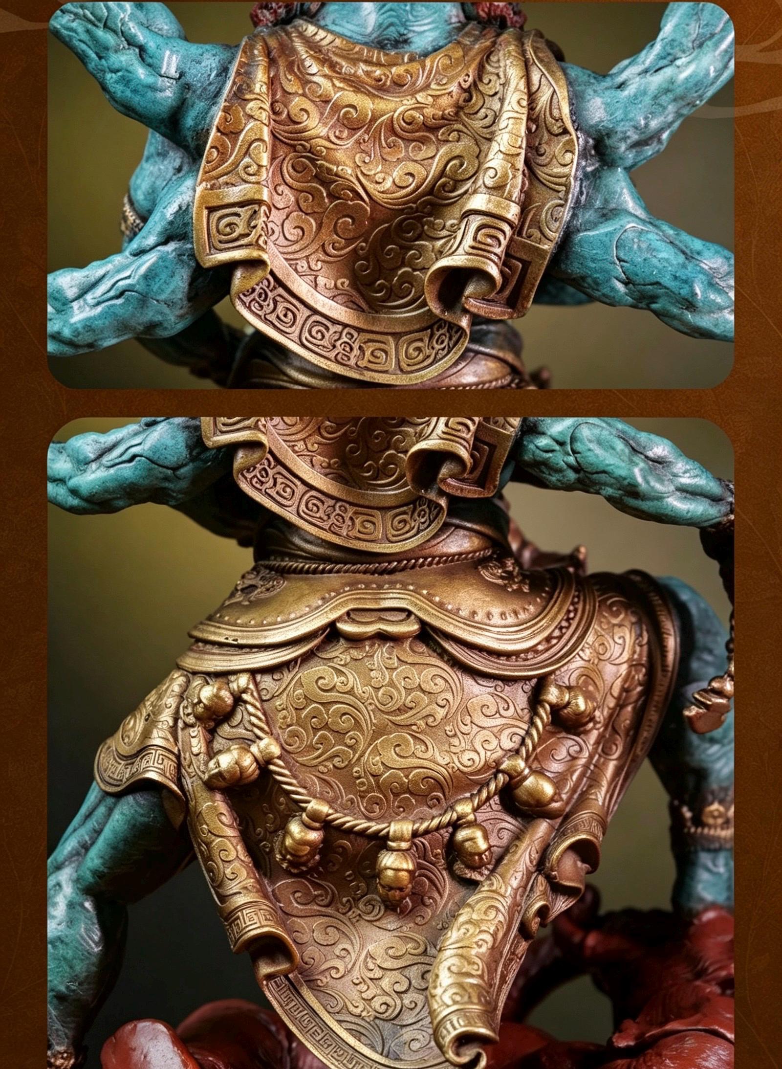 Brass Six Armed Mahakala Statue 25cm, Handcrafted Tibetan Buddhist Three Headed Wrathful Deity, Vajrayana Altar Decor Gift