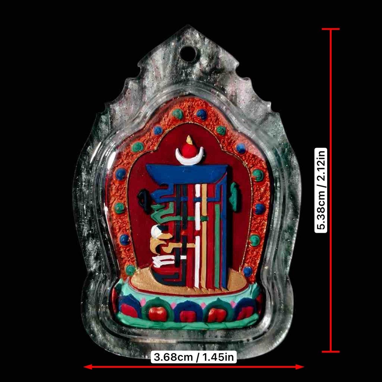 Handpainted Kalachakra Tenfold Powerful Syllable Tsa Tsa Pendant, Tibetan Amulet, Waterproof Acrylic Case Buddhist Protection Gift
