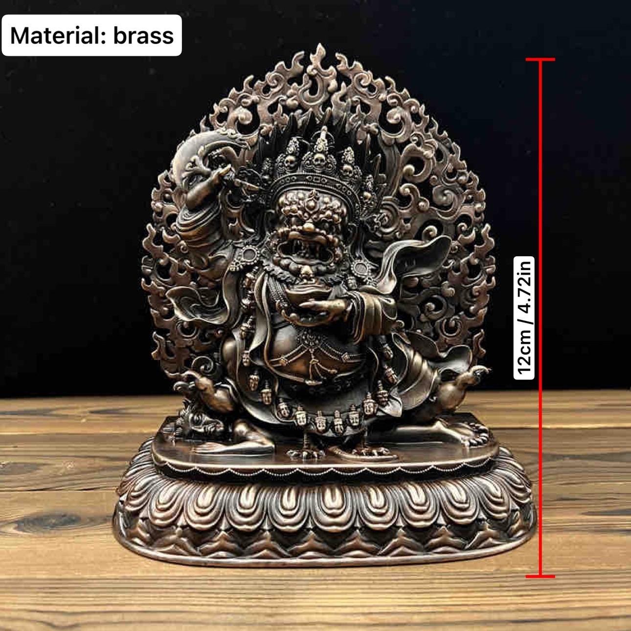 Nepalese Copper Two Armed Mahakala Statue, Handcrafted Karma Kagyu Protector Shrine Figurine, Sacred Tibetan Buddhist Altar Decor Gift
