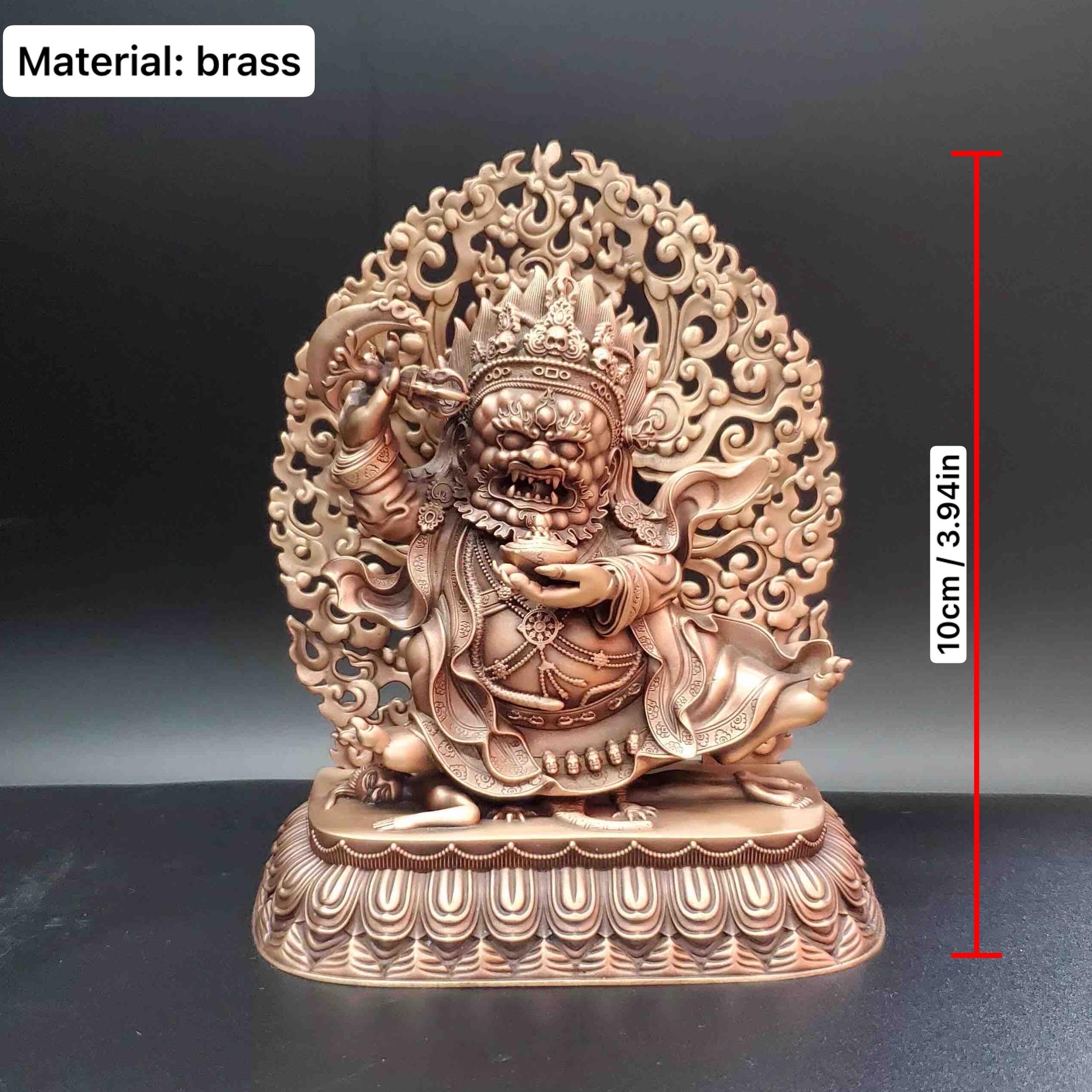 Nepalese Copper Two Armed Mahakala Statue, Handcrafted Karma Kagyu Protector Shrine Figurine, Sacred Tibetan Buddhist Altar Decor Gift