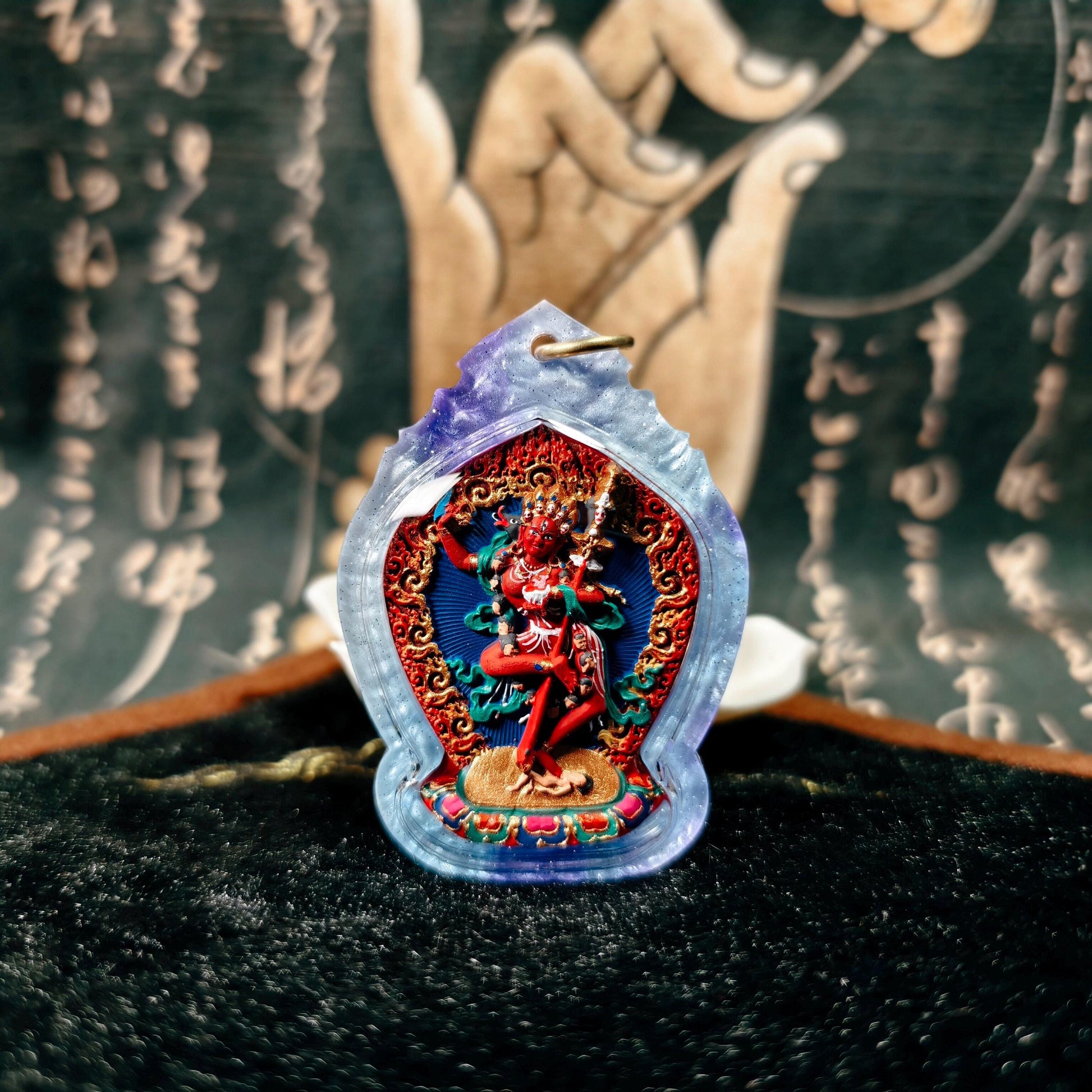 Handpainted Vajravarahi Tsa Tsa Pendant, Tibetan Diamond Sow Amulet, Laser Cut Waterproof Case Sacred Buddhist Protection Gift