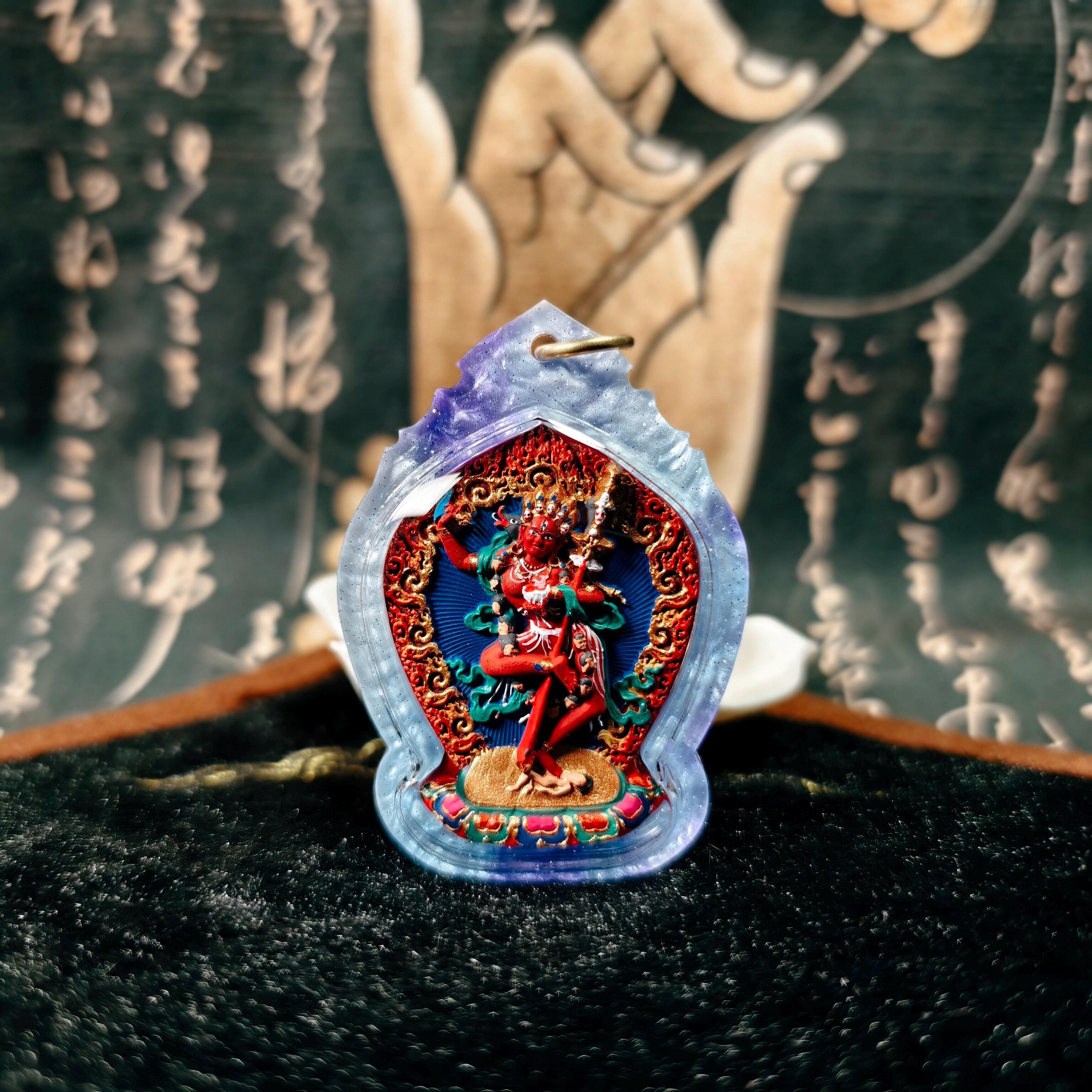 Handpainted Vajravarahi Tsa Tsa Pendant, Tibetan Diamond Sow Amulet, Laser Cut Waterproof Case Sacred Buddhist Protection Gift