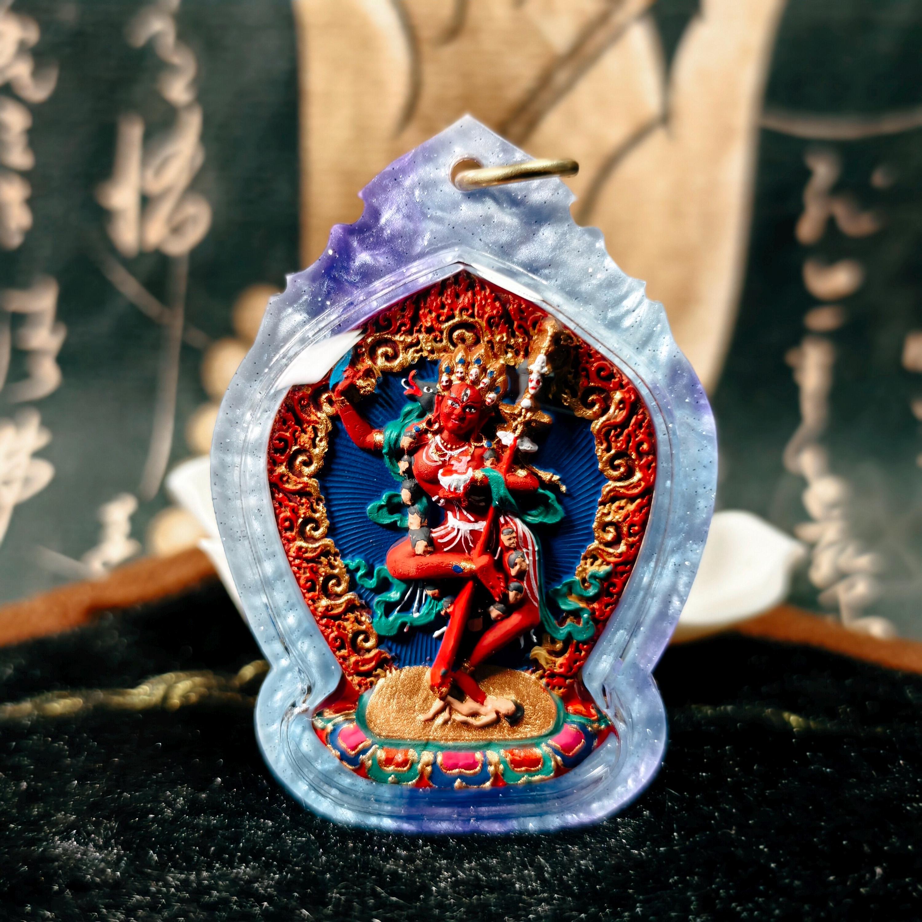 Handpainted Vajravarahi Tsa Tsa Pendant, Tibetan Diamond Sow Amulet, Laser Cut Waterproof Case Sacred Buddhist Protection Gift