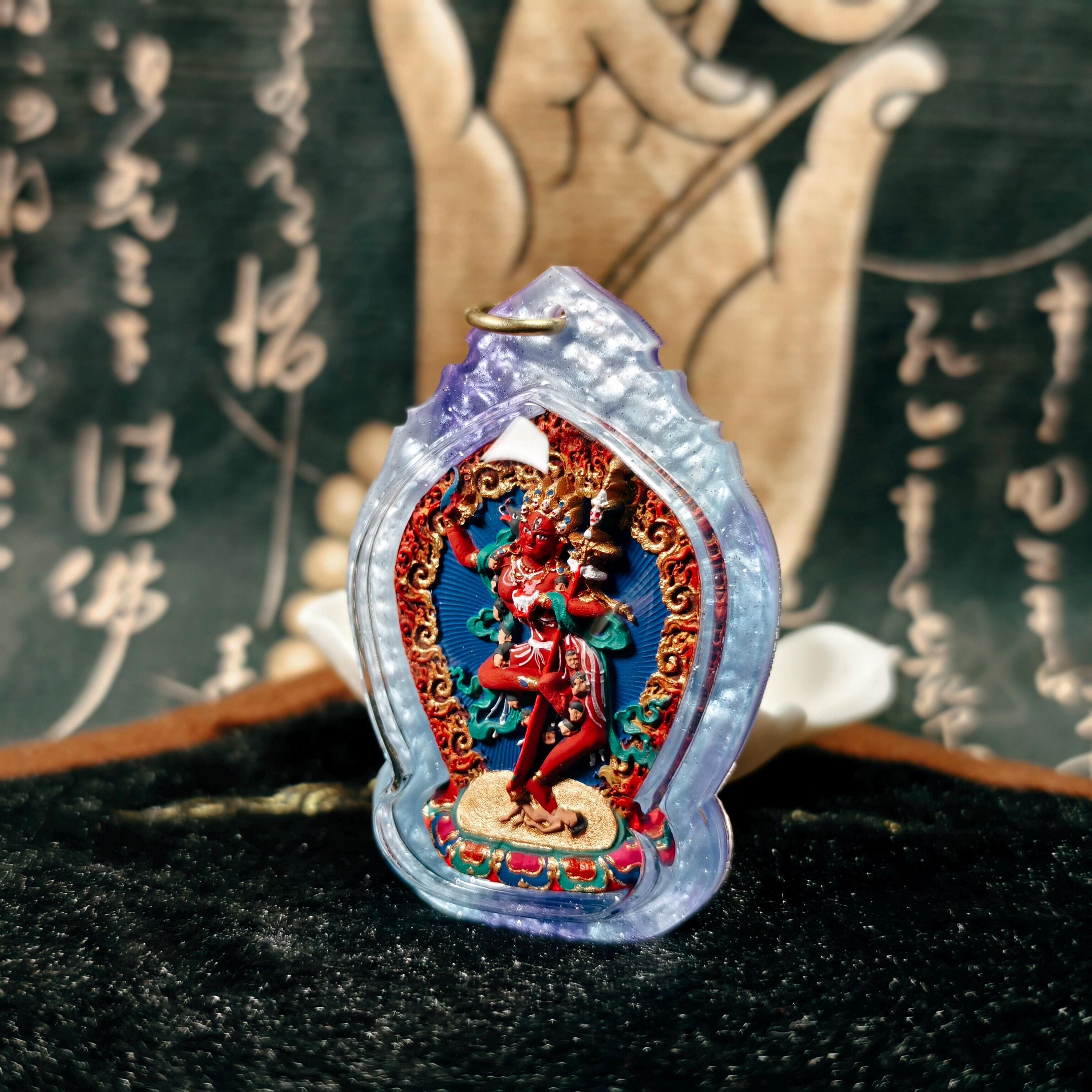 Handpainted Vajravarahi Tsa Tsa Pendant, Tibetan Diamond Sow Amulet, Laser Cut Waterproof Case Sacred Buddhist Protection Gift