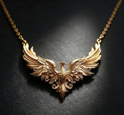 Ancient Gold Phoenix Wings Pendant Necklace, Vintage Oriental Phoenix Sweater Chain, Ethnic Statement Jewelry, Elegant Gift for Her