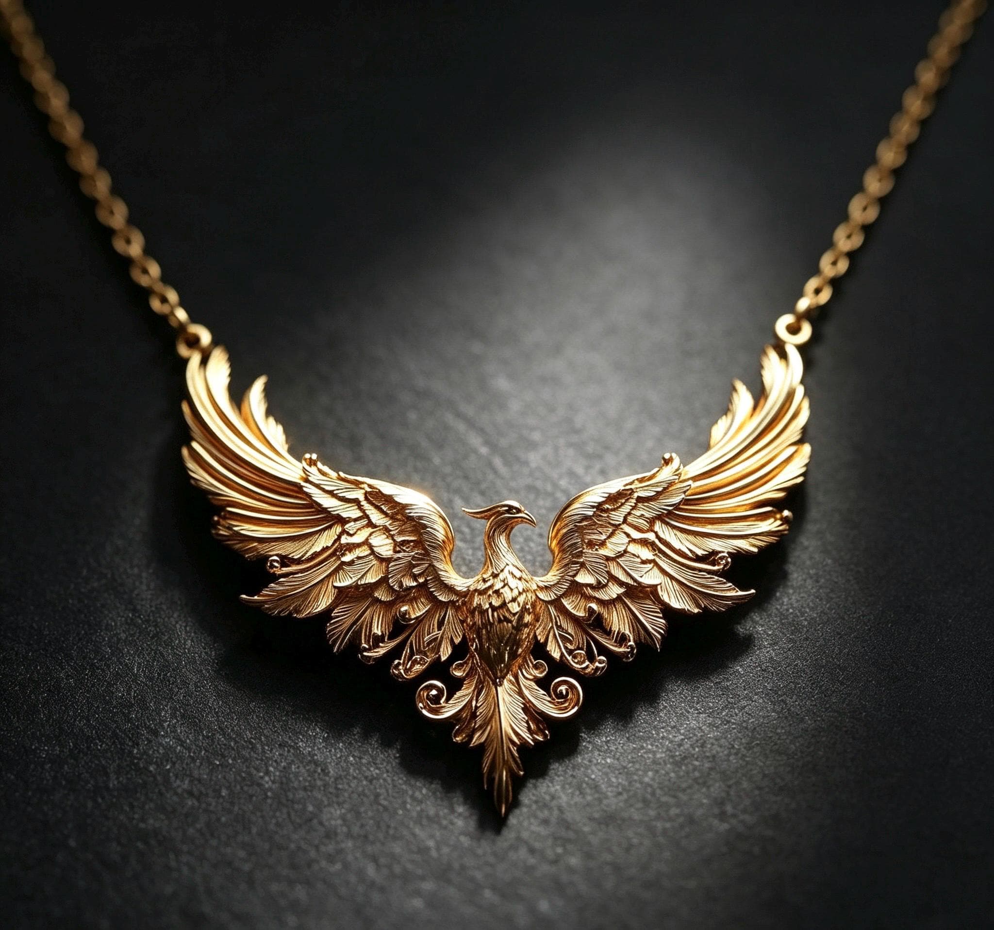 Ancient Gold Phoenix Wings Pendant Necklace, Vintage Oriental Phoenix Sweater Chain, Ethnic Statement Jewelry, Elegant Gift for Her