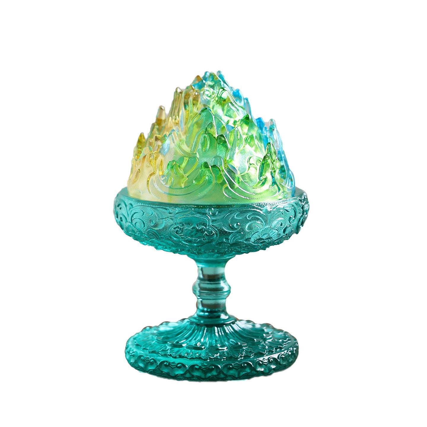 Chinese Colored Glaze Boshan Censer, Mountain Incense Burner, Glass Boshanlu Tea Room Desk Decor Meditation Gift