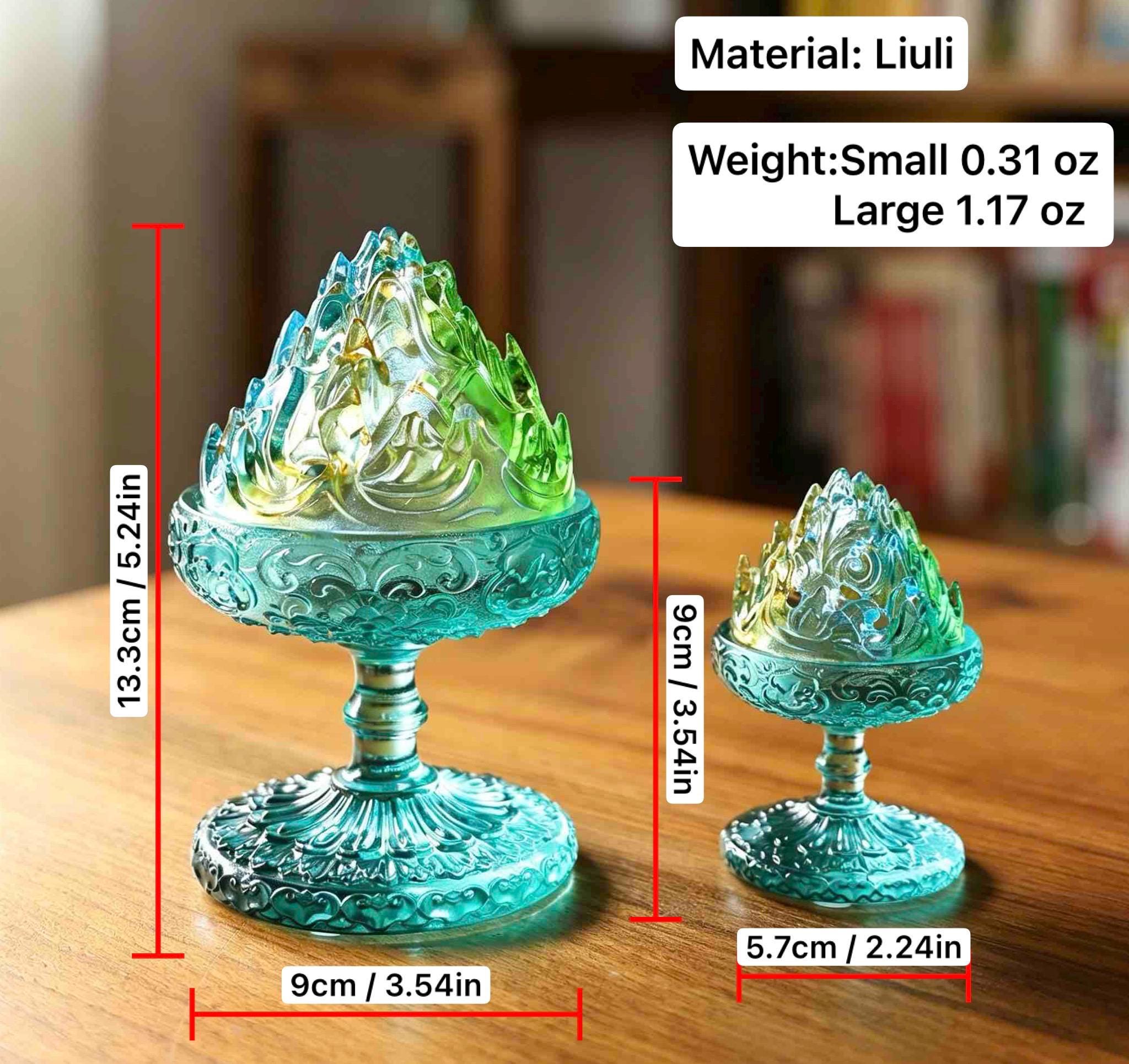 Chinese Colored Glaze Boshan Censer, Mountain Incense Burner, Glass Boshanlu Tea Room Desk Decor Meditation Gift