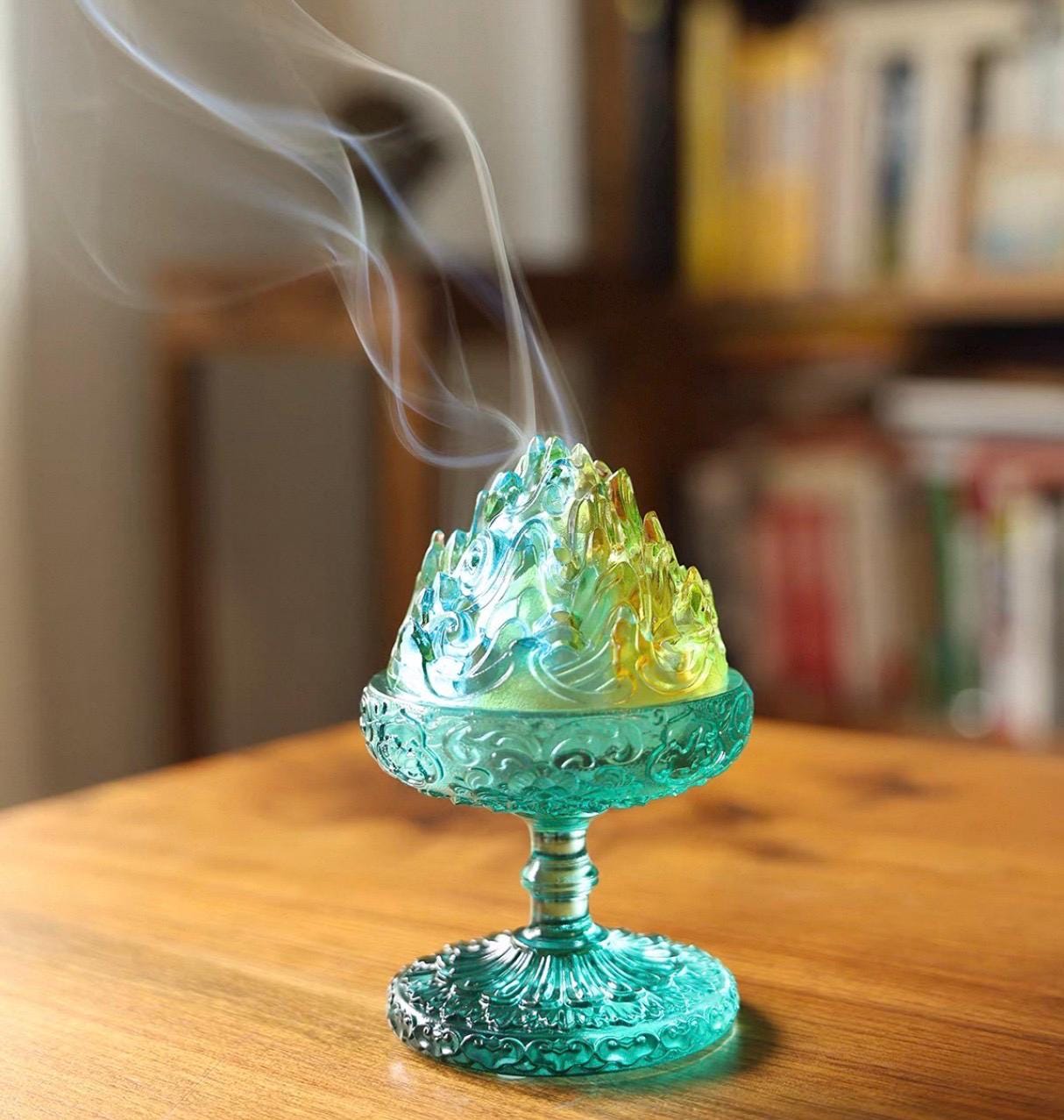 Chinese Colored Glaze Boshan Censer, Mountain Incense Burner, Glass Boshanlu Tea Room Desk Decor Meditation Gift