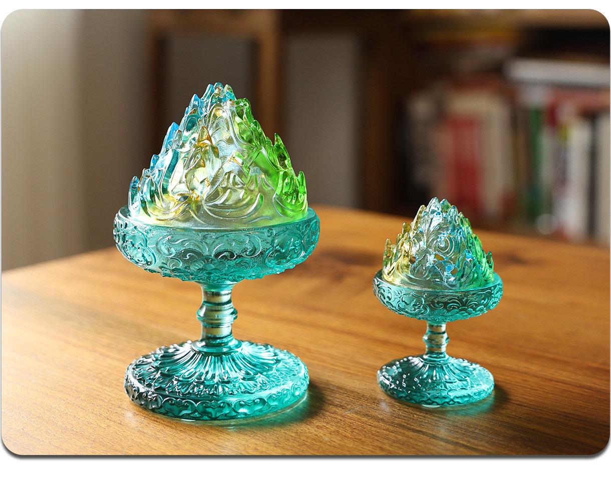 Chinese Colored Glaze Boshan Censer, Mountain Incense Burner, Glass Boshanlu Tea Room Desk Decor Meditation Gift