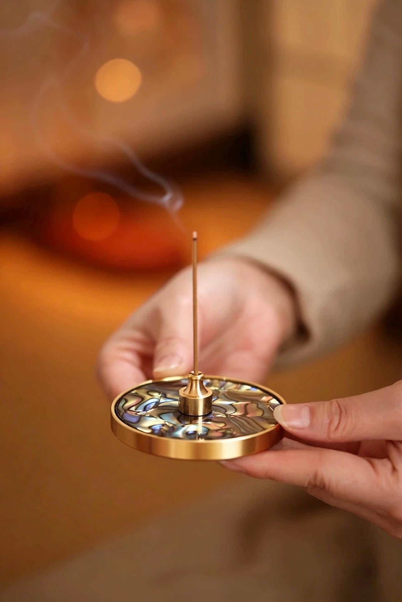 Handmade Lacquerware Incense Plate with Brass Gourd Holder Set, Decorative Incense Ash Catcher, Oriental Incense Burner Gift