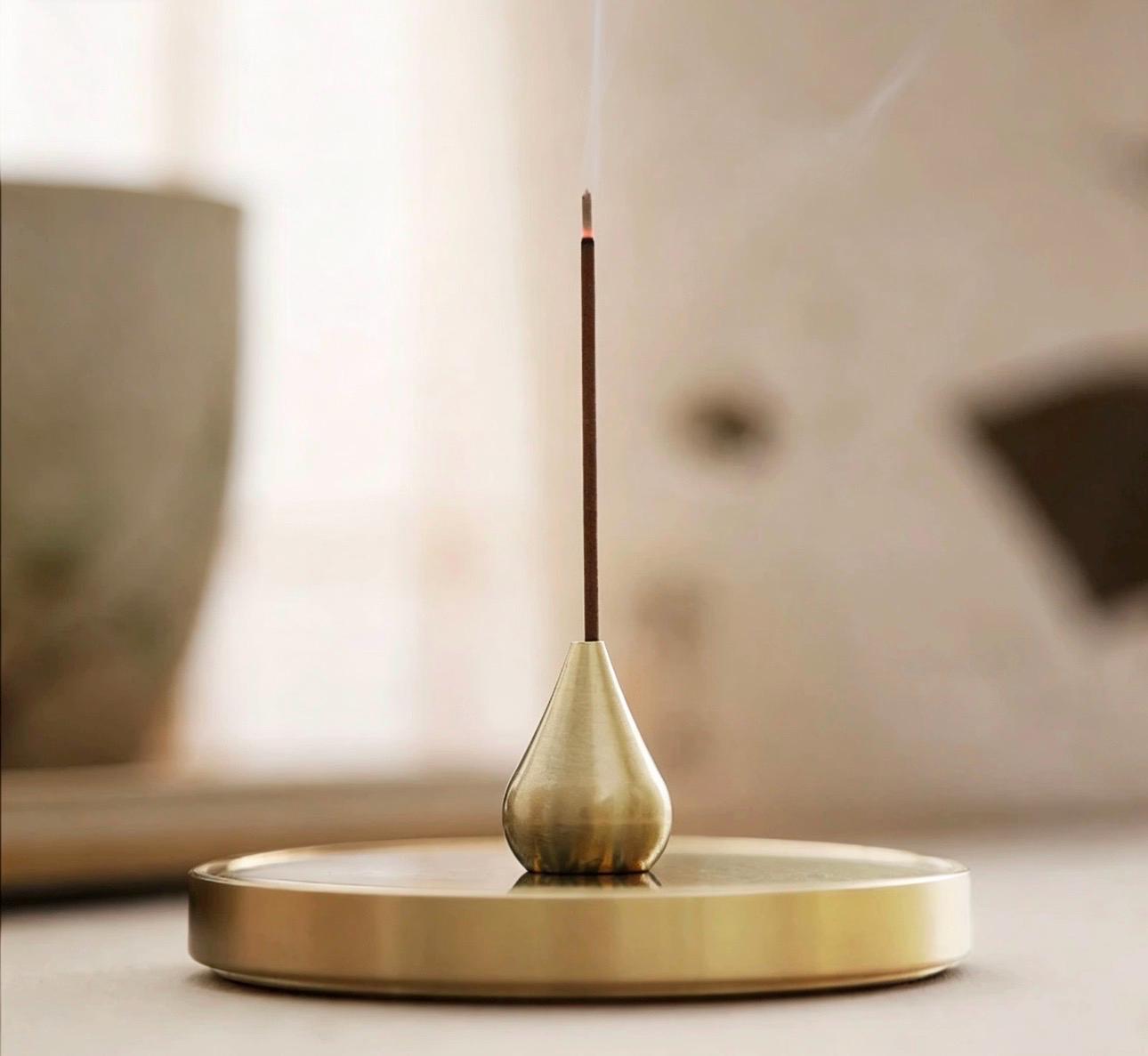 Handmade Lacquerware Incense Plate with Brass Gourd Holder Set, Decorative Incense Ash Catcher, Oriental Incense Burner Gift