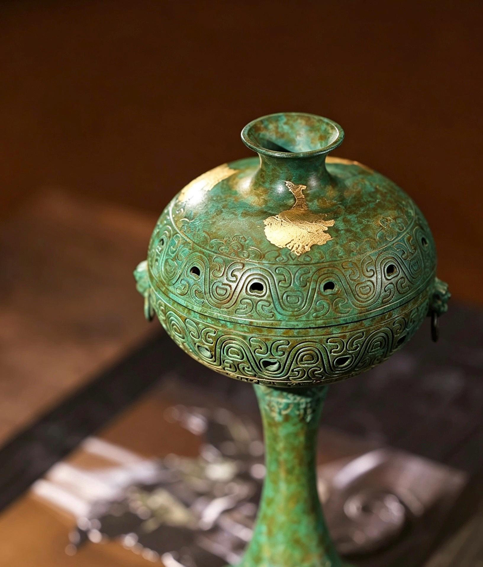 Brass Antique Green Incense Burner, Chinese Song Style Coil Cone Burner, Boshan Dragon Censer, Tea Room Sanctuary Meditation Gift
