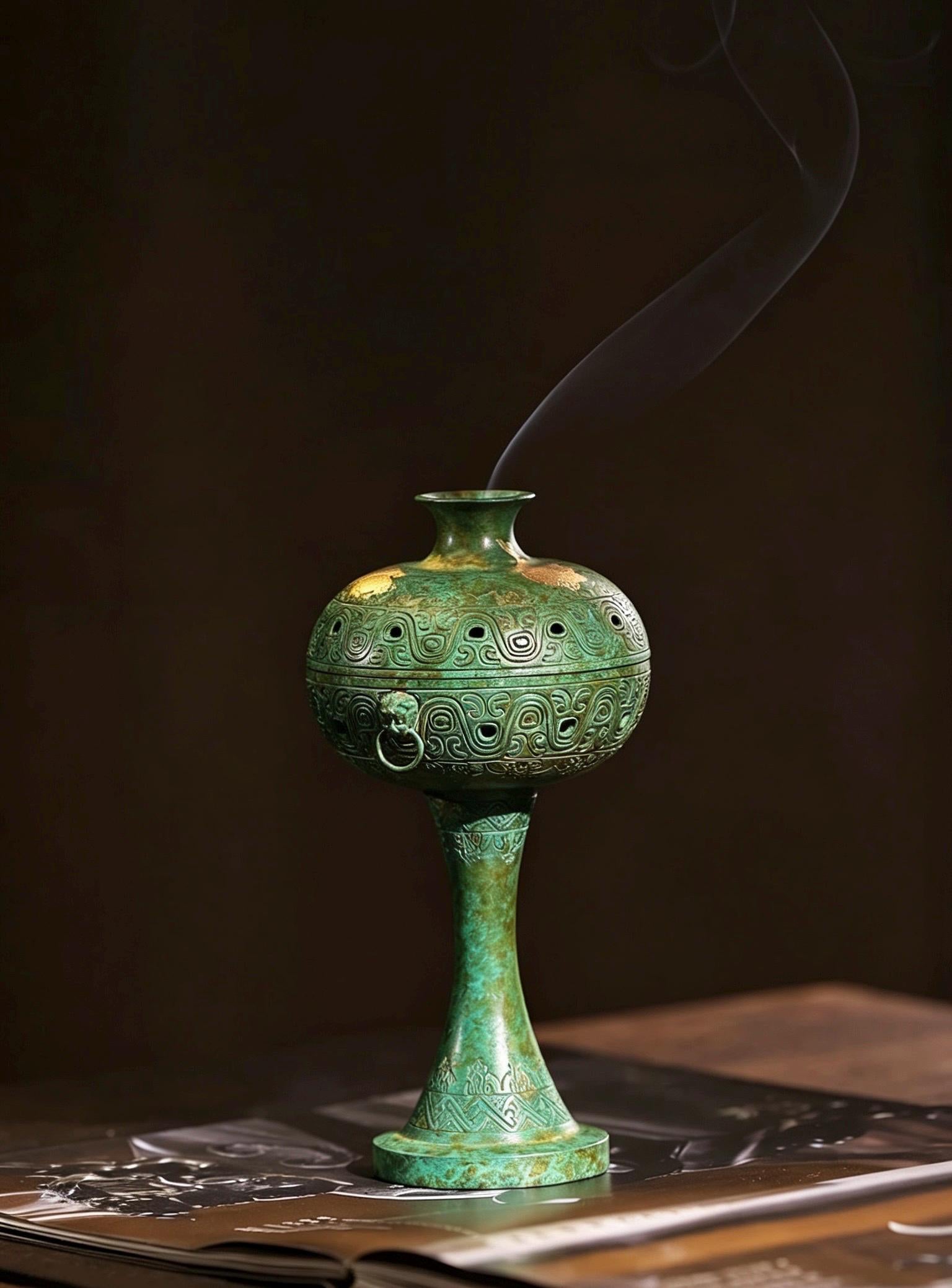 Brass Antique Green Incense Burner, Chinese Song Style Coil Cone Burner, Boshan Dragon Censer, Tea Room Sanctuary Meditation Gift