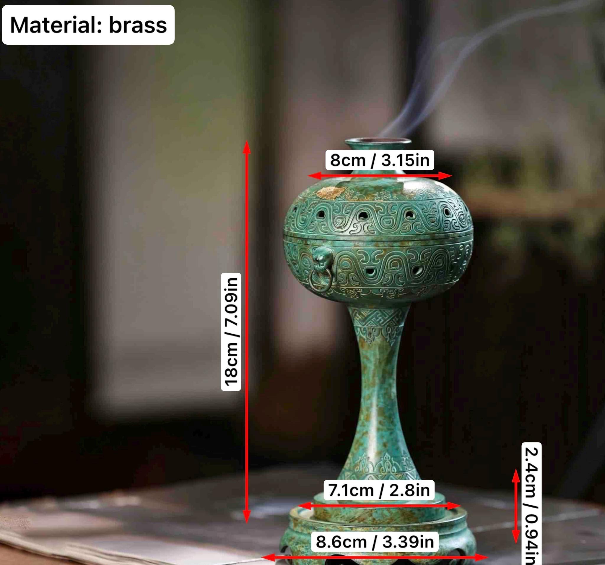 Brass Antique Green Incense Burner, Chinese Song Style Coil Cone Burner, Boshan Dragon Censer, Tea Room Sanctuary Meditation Gift