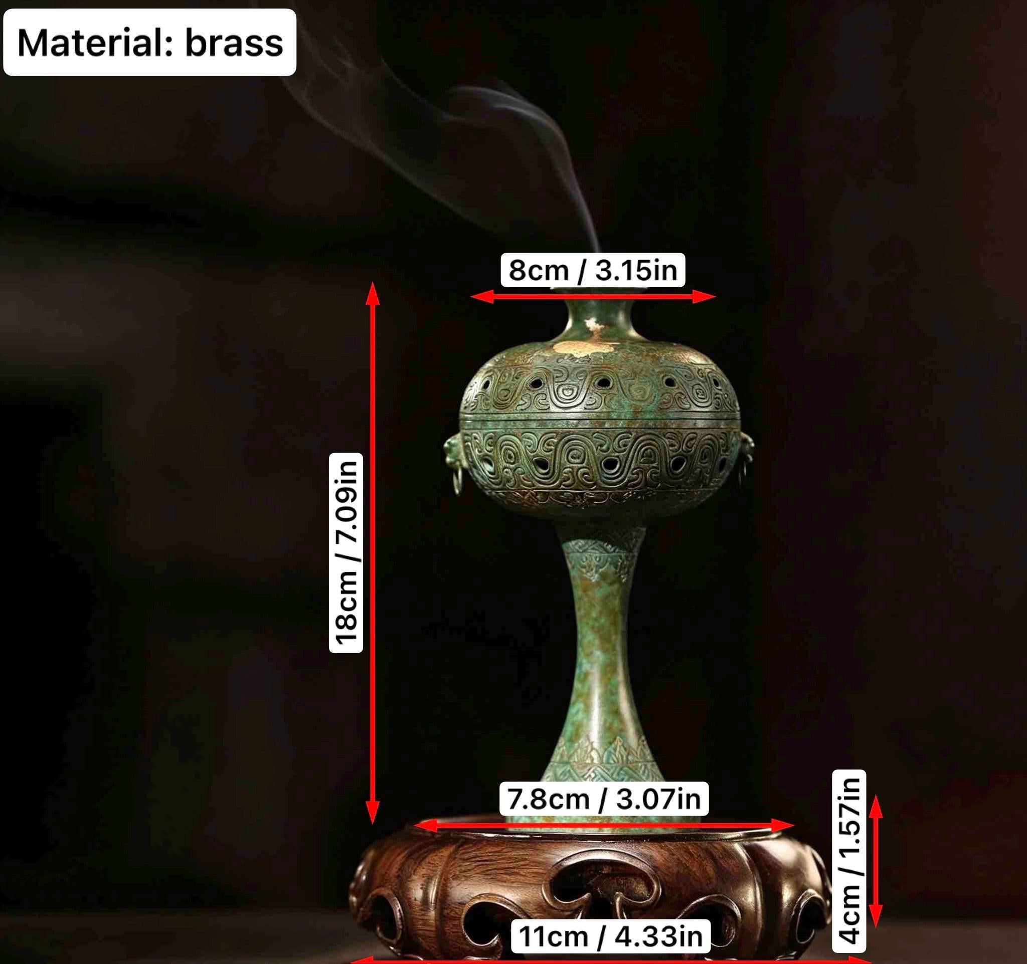 Brass Antique Green Incense Burner, Chinese Song Style Coil Cone Burner, Boshan Dragon Censer, Tea Room Sanctuary Meditation Gift